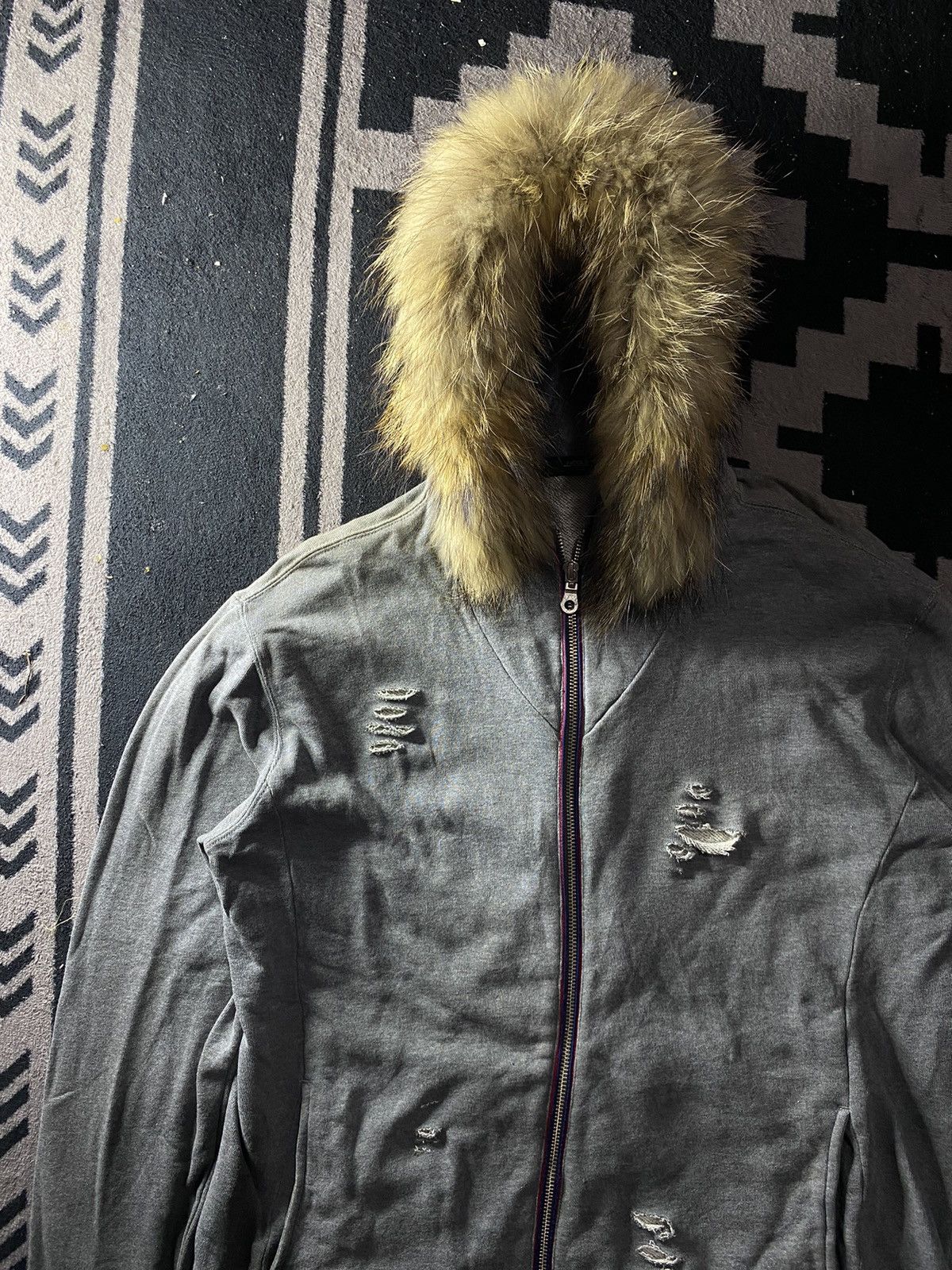 Beauty Beast × If Six Was Nine × Le Grande Bleu (L.G.B.) Vintage ifsixwasnine style NICOLE fur Distressed zip hoodie Size US L / EU 52-54 / 3 - 5 Thumbnail