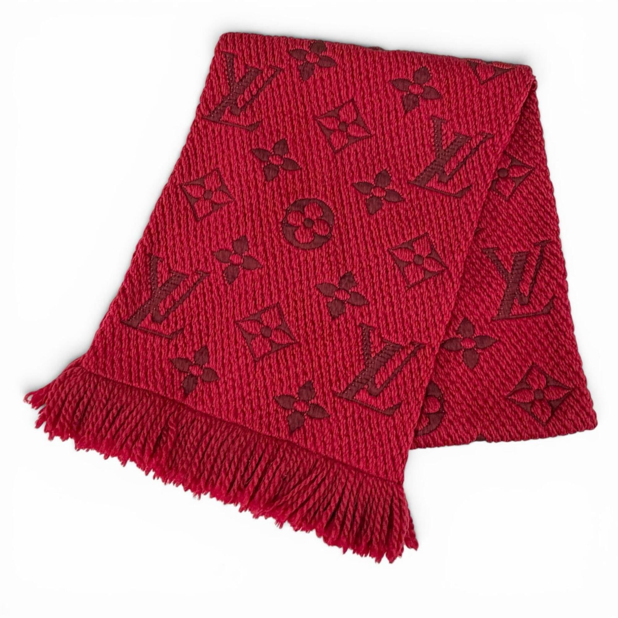Louis Vuitton LOUIS VUITTON 413287 Echarpe Logomania Wool Silk Stole Scarf Ruby Red Made in Italy Women's Size ONE SIZE - 1 Thumbnail