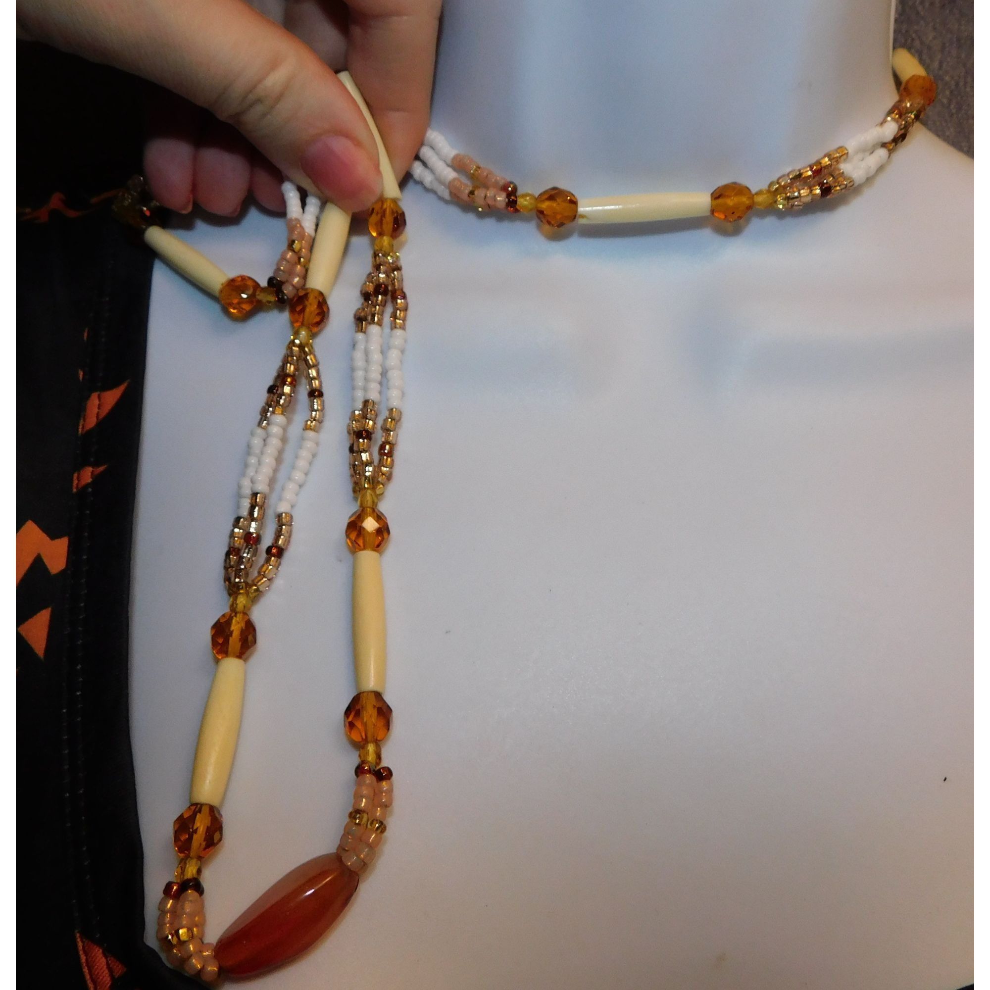 Other Amber Glass Beaded Necklace With Pink And White Accents Size ONE SIZE - 3 Thumbnail