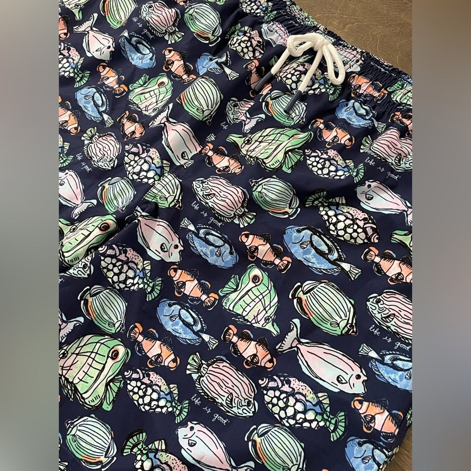 Life is Good Life Is Good Navy Whimsical Fish Swim Trunks Men Medium Size US 33 - 2 Thumbnail