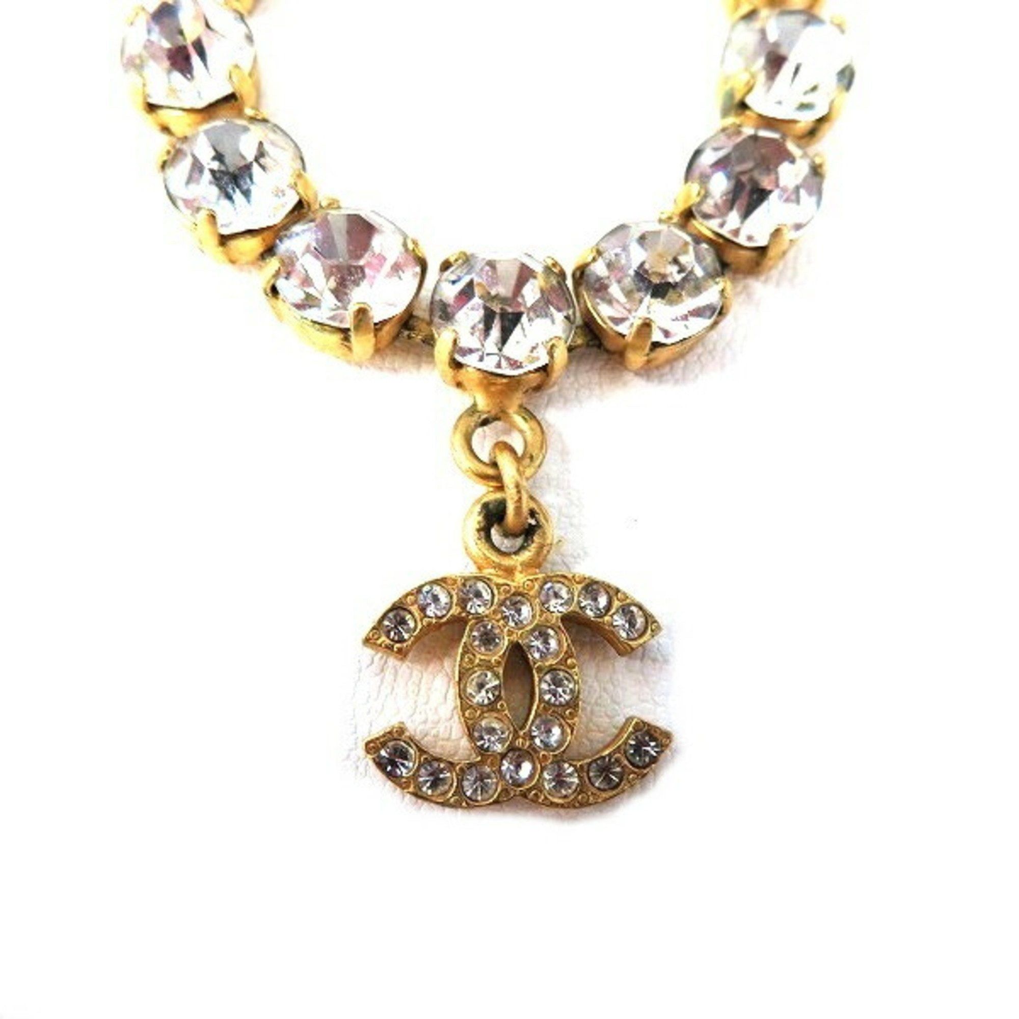 image of Chanel Rhinestone Cocomark 95A Brand Accessories Necklace Women's in Gold