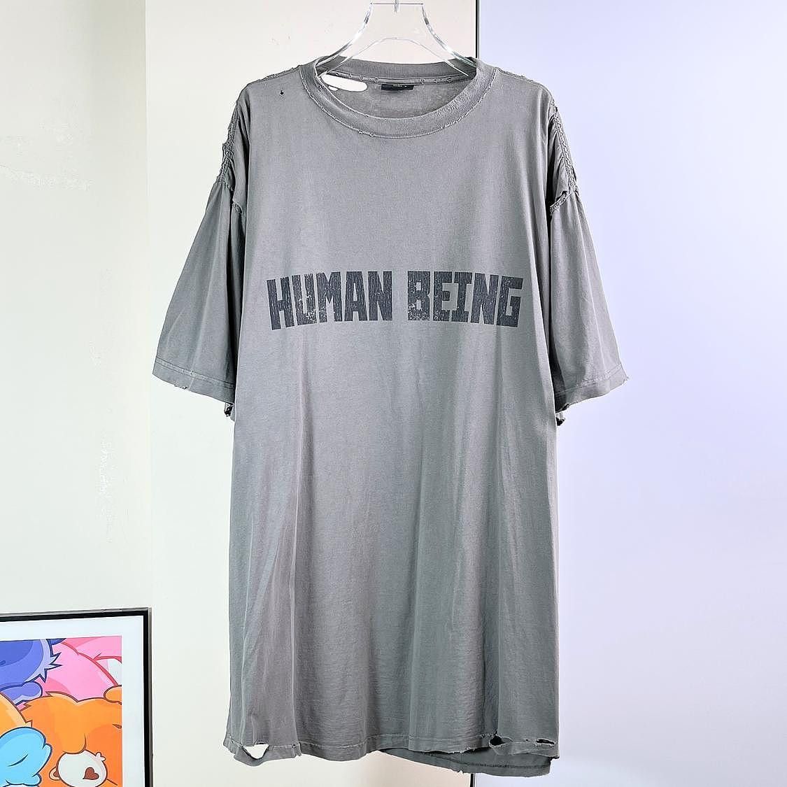 Balenciaga Balenciaga Human Being Distressed T-Shirt Size XL Size US XL / EU 56 / 4 - 1 Thumbnail