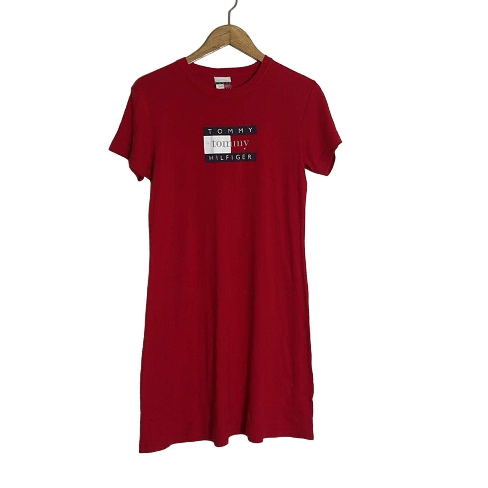 Tommy Hilfiger Vintage90s Tommy Hilfiger Flag Logo Mini Shirt Dress Size L / US 10 / IT 46 - 1 Thumbnail