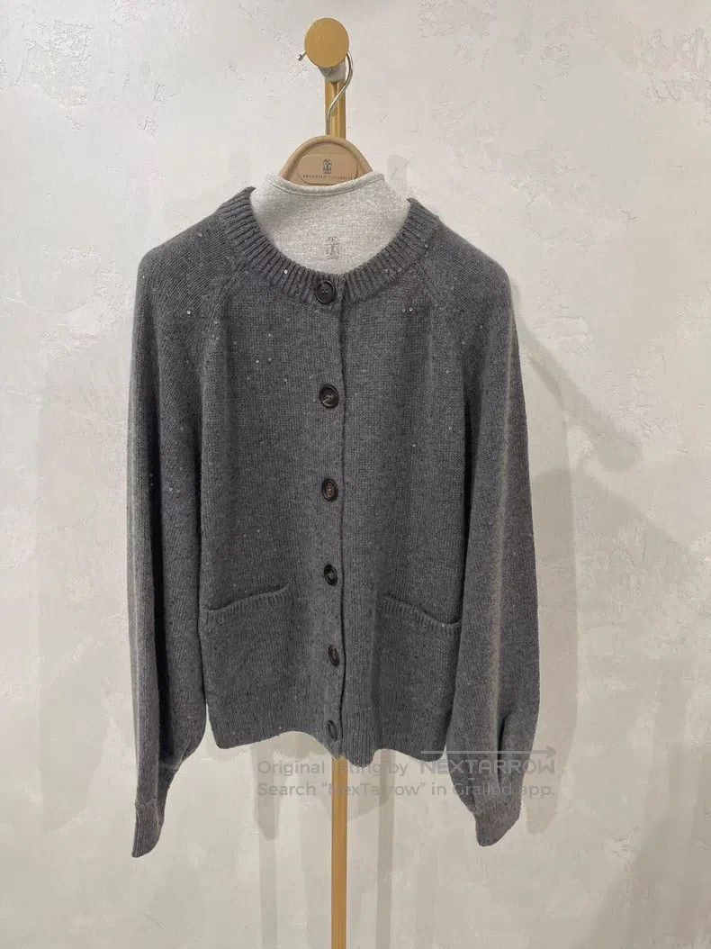 Brunello Cucinelli Brunello Cucinelli Long-sleeved cashmere silk cardigan wit Size M / US 6-8 / IT 42-44 - 1 Thumbnail