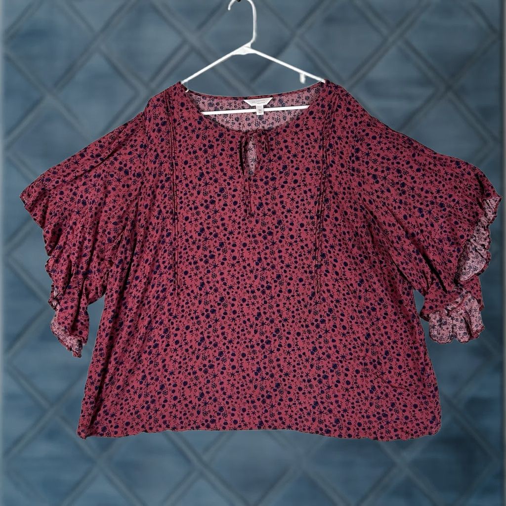 Vintage LC Lauren Conrad Blouse Floral Print Womens 3X Plus Short Sleeve Work Casual Top Size XXL / US 16-18 / IT 52-54 - 1 Thumbnail