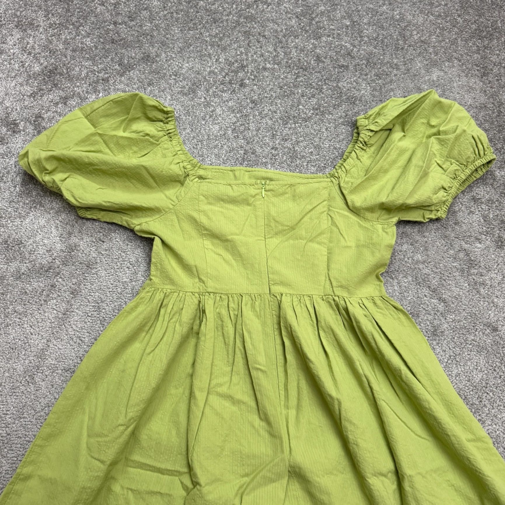 Vintage Princess Highway Dress Adult 2 Green Puff Sleeve A-Line Cotton Solid Short Sleeve Square Neck Casual Travel Bohemian Size XS / US 0-2 / IT 36-38 - 4 Thumbnail
