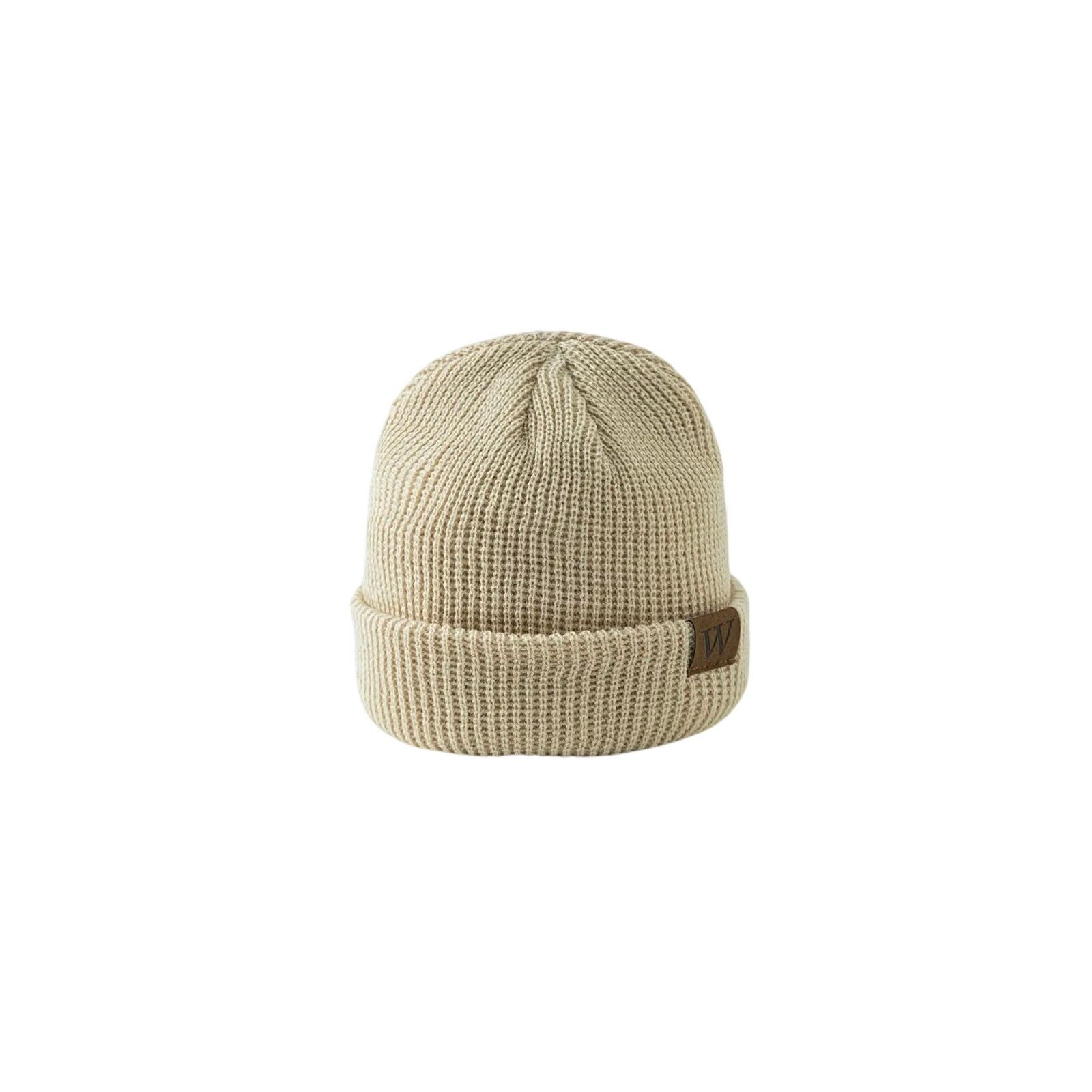 Other New Beige/Tan Knit Beanie Hat Leather "W" Patch Cuff Winter Size ONE SIZE - 3 Thumbnail