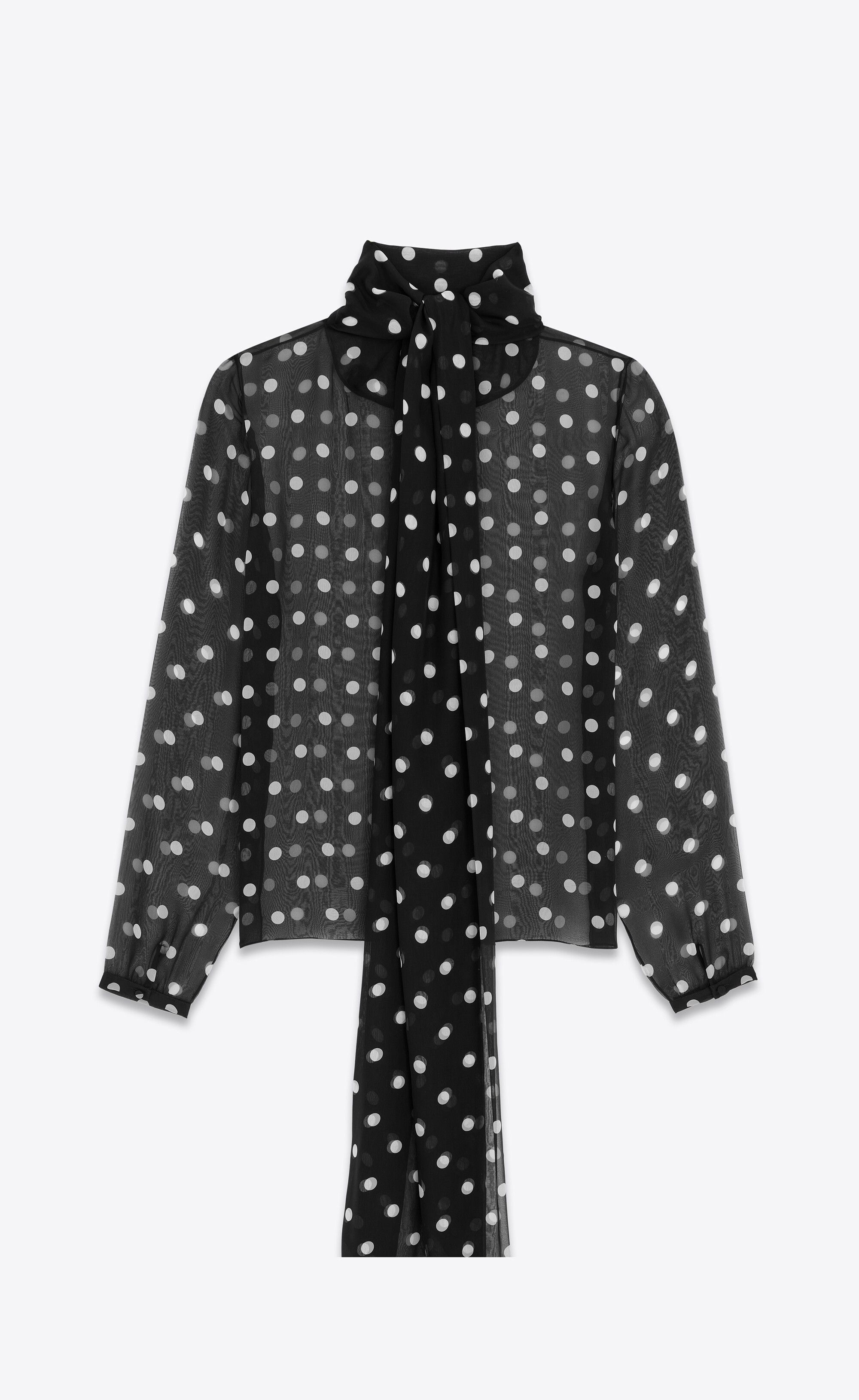 Saint Laurent Paris lavallière-neck blouse in dotted silk muslin Size US L / EU 52-54 / 3 - 1 Thumbnail