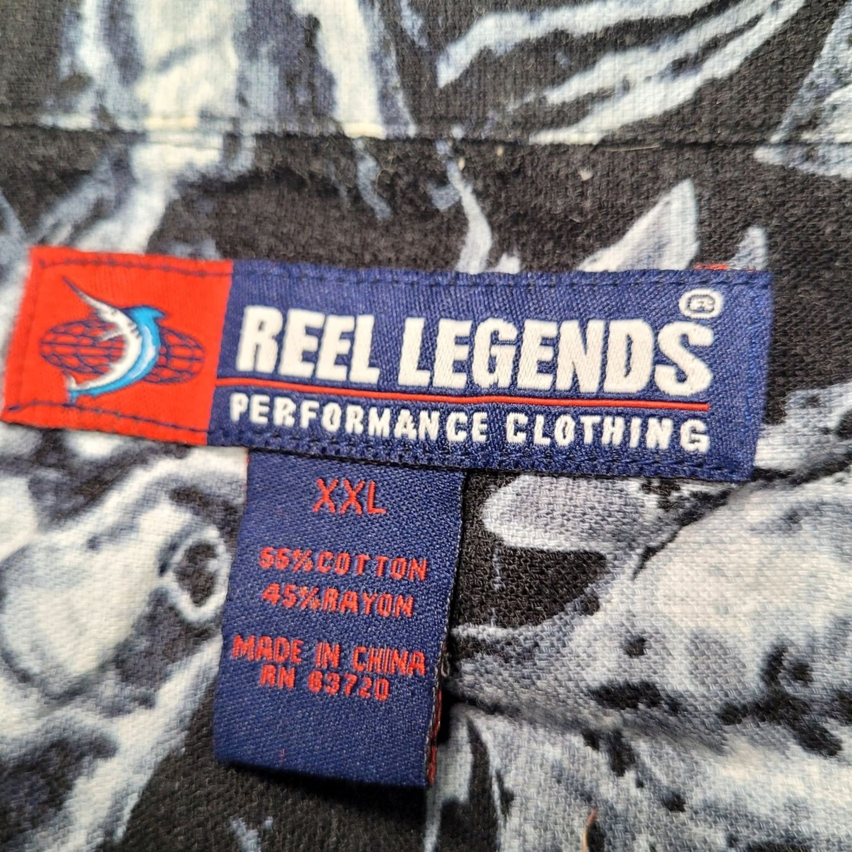 Vintage Reel Legends Mens XXL Shirt Black White Fish Tropical Print Button Up Size US XXL / EU 58 / 5 - 3 Thumbnail