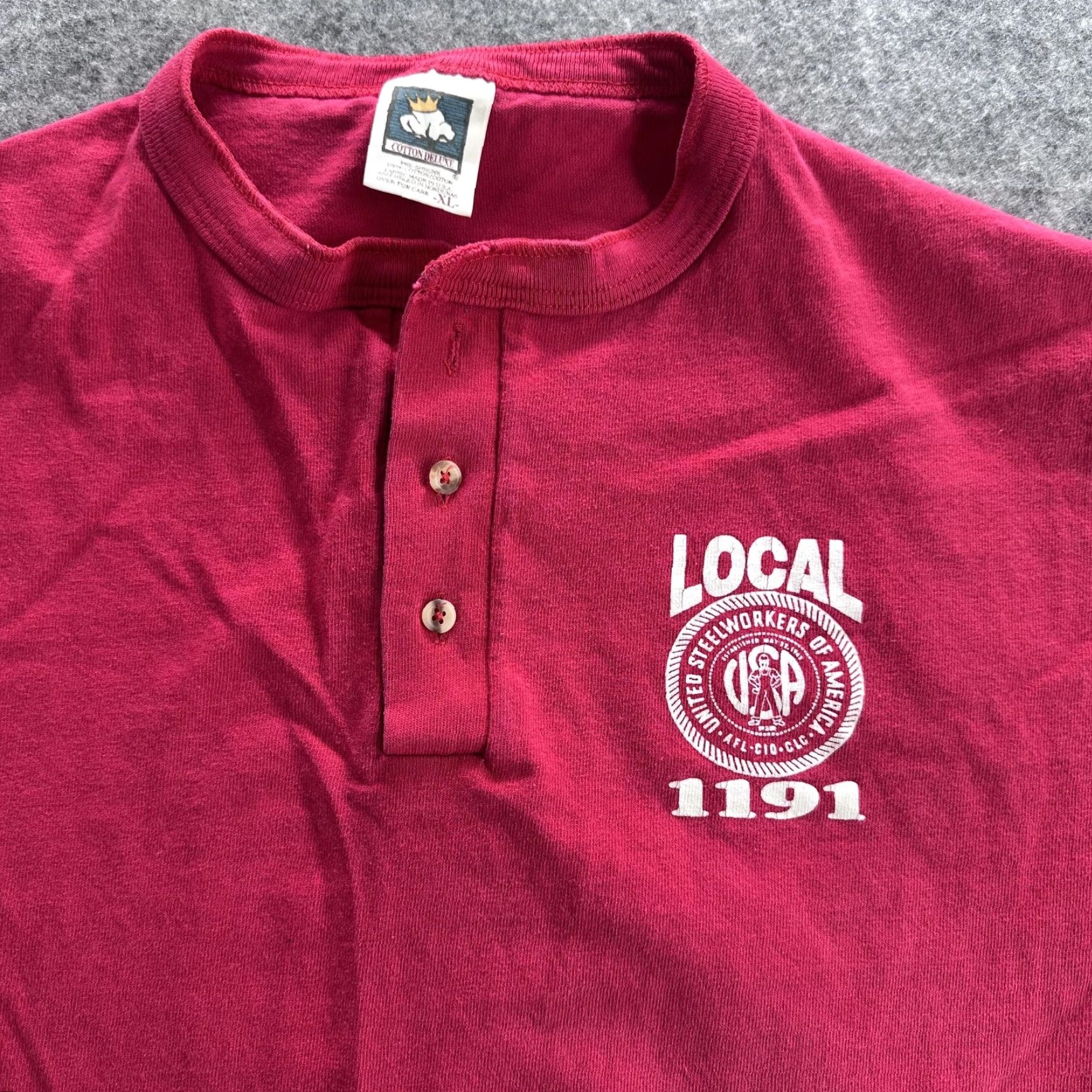 Vintage United Steelworkers Local 1191 Shirt Mens XL Red Henley AFL-CIO Graphic Union Size US XL / EU 56 / 4 - 2 Thumbnail