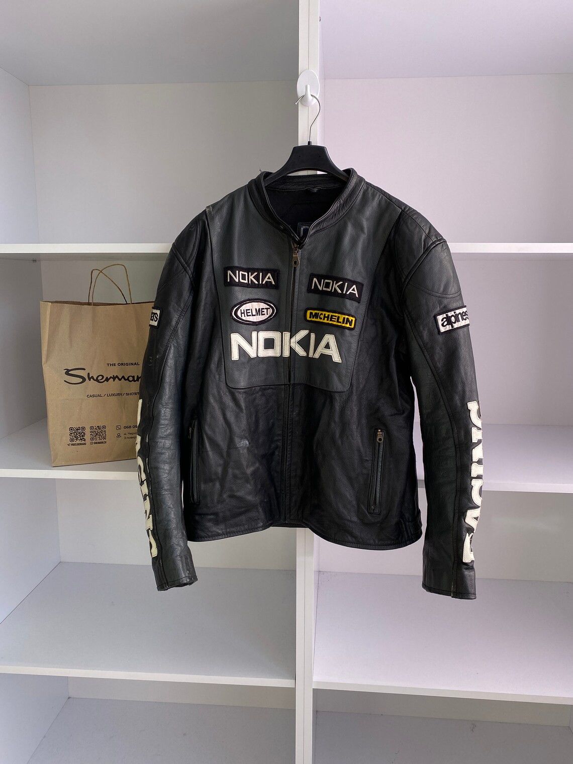 Motorola Vintage Nokia Leather moto racing jacket coat Size US M / EU 48-50 / 2 - 1 Thumbnail