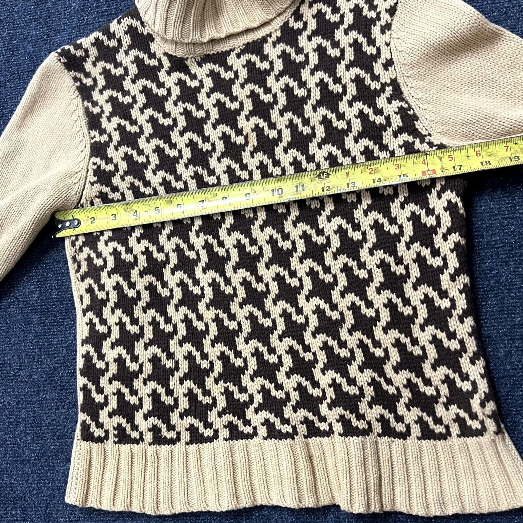 Saks Fifth Avenue Folio Saks Fifth Avenue Sweater Womens XL Tan Brown Turtleneck Wool Cashmere Silk Geometric Knit Pullover Long Sleeve Size XL / US 12-14 / IT 48-50 - 6 Thumbnail