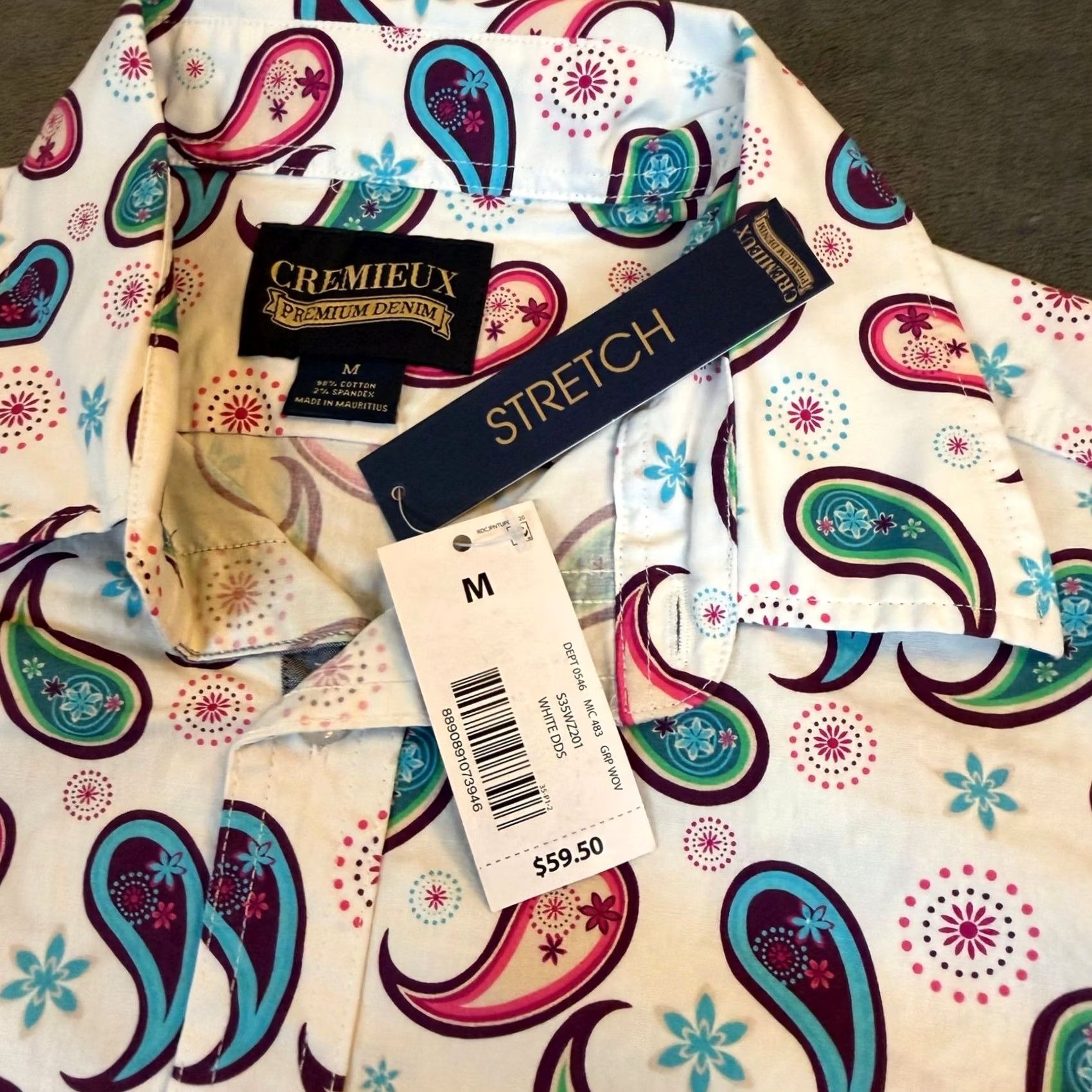 Cremieux Cremieux Premium Denim Button-Up Shirt Mens Medium White Paisley Stretch NWT Size US M / EU 48-50 / 2 - 5 Thumbnail