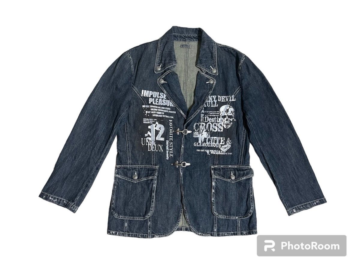 Japanese Brand Funky Devil Skull Printed Denim Jacket Blazer Size US XL / EU 56 / 4 - 14 Thumbnail
