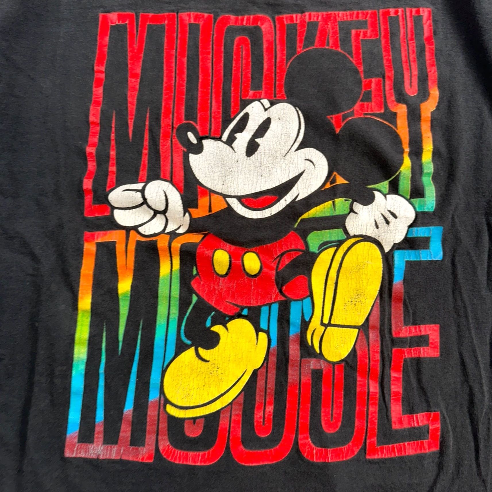 Disney VINTAGE Disney Mickey Mouse T-Shirt Men XL Black Crew Neck Short Sleeve 90s Rainbow Neon Big Print Single Stitch Graphic Pattern Gift Size US XL / EU 56 / 4 - 2 Thumbnail