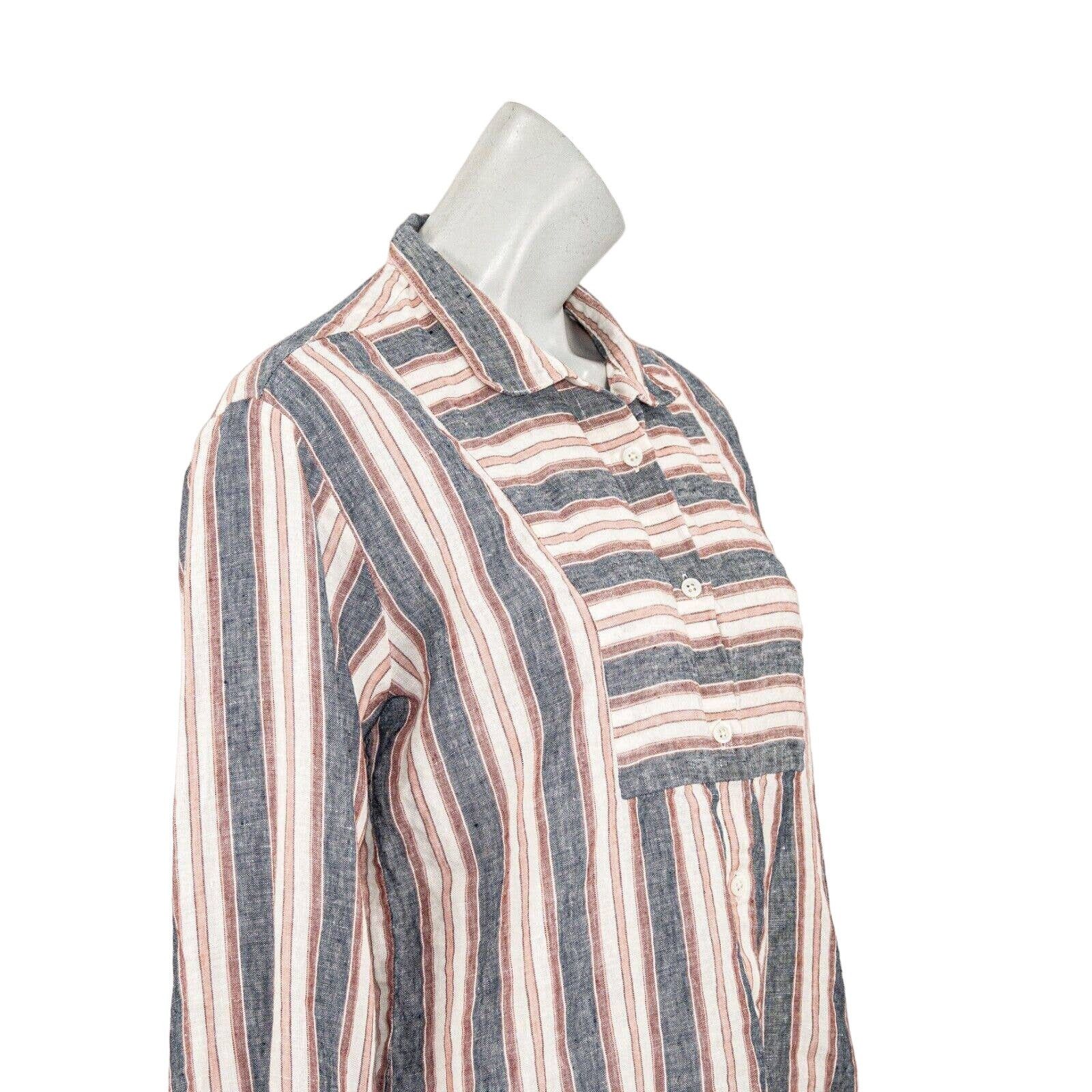 Frame FRAME Natural White Multi Stripe Linen Bib Shirt Blouse Size S / US 4 / IT 40 - 9 Thumbnail