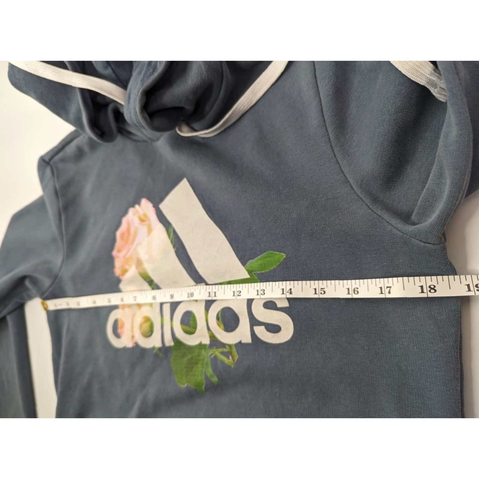 Adidas Adidas Hooded Sweatshirt Blue Womens M Roses Graphic Print Pocket Pullover Knit Hoodie Size M / US 6-8 / IT 42-44 - 7 Thumbnail