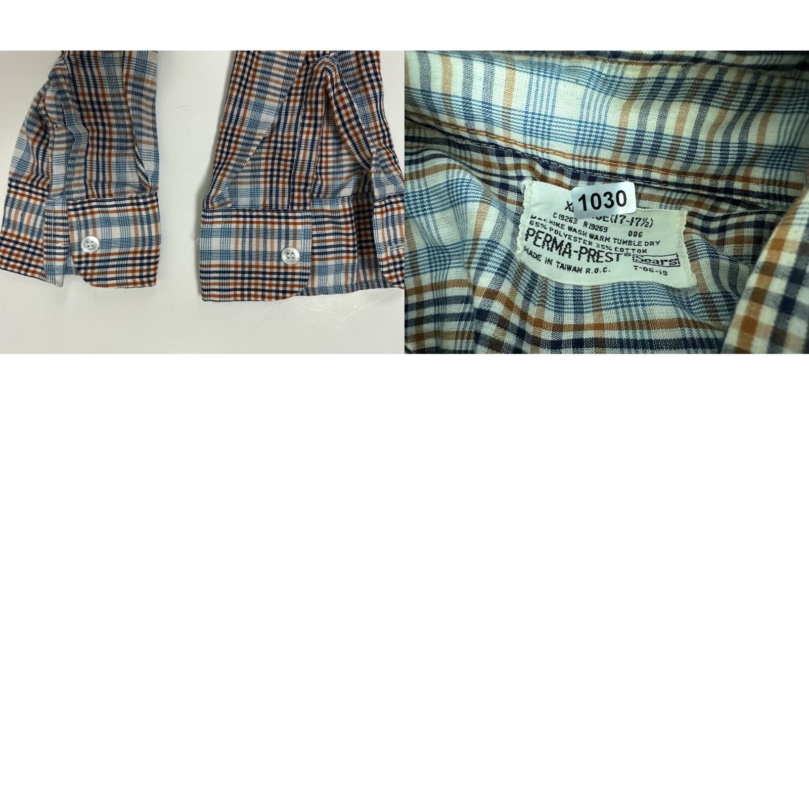 Sears VINTAGE Sears Perma-Prest Shirt Men XL Slim Plaid Long Sleeve Button Up Blue Size US XL / EU 56 / 4 - 11 Thumbnail