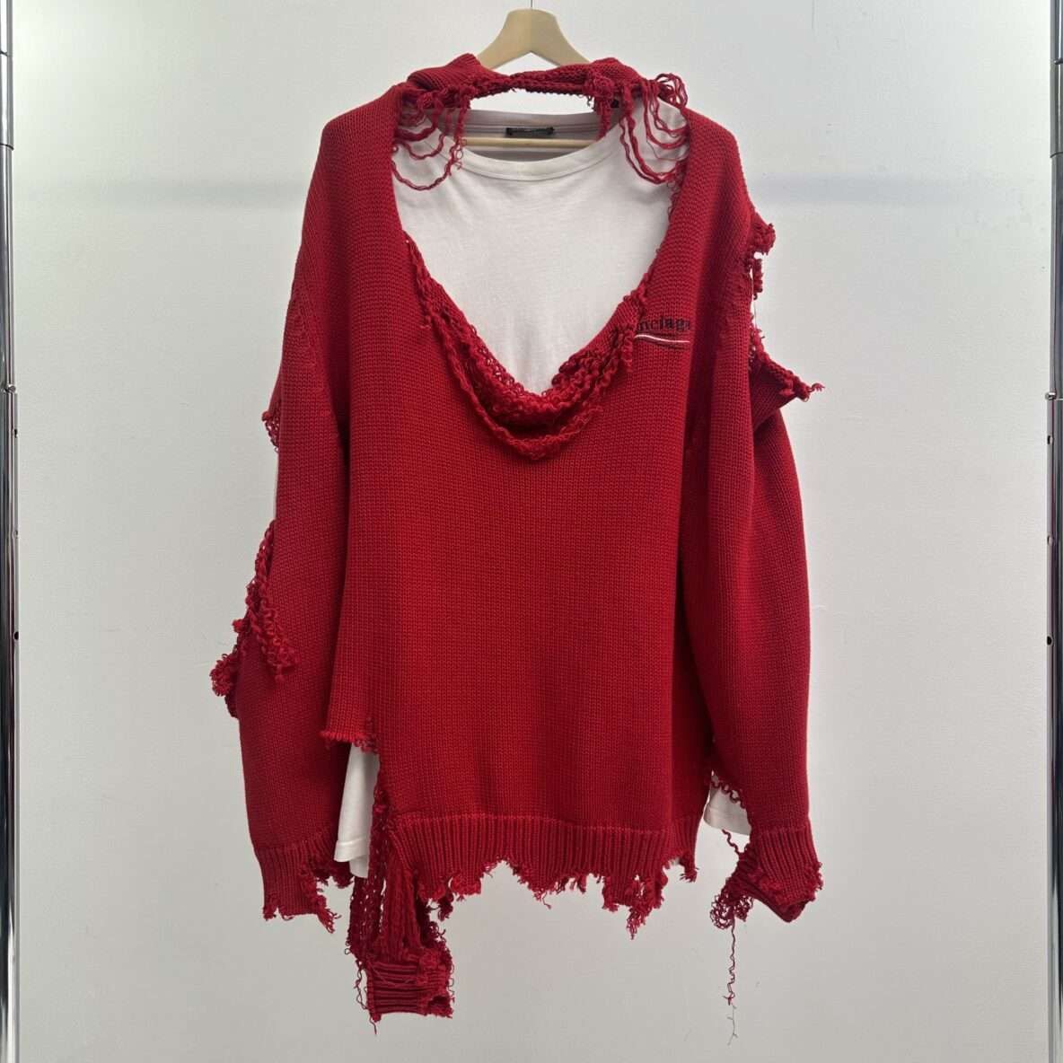Pre-owned Balenciaga Campaign Distressed Knit Hoodie In Red