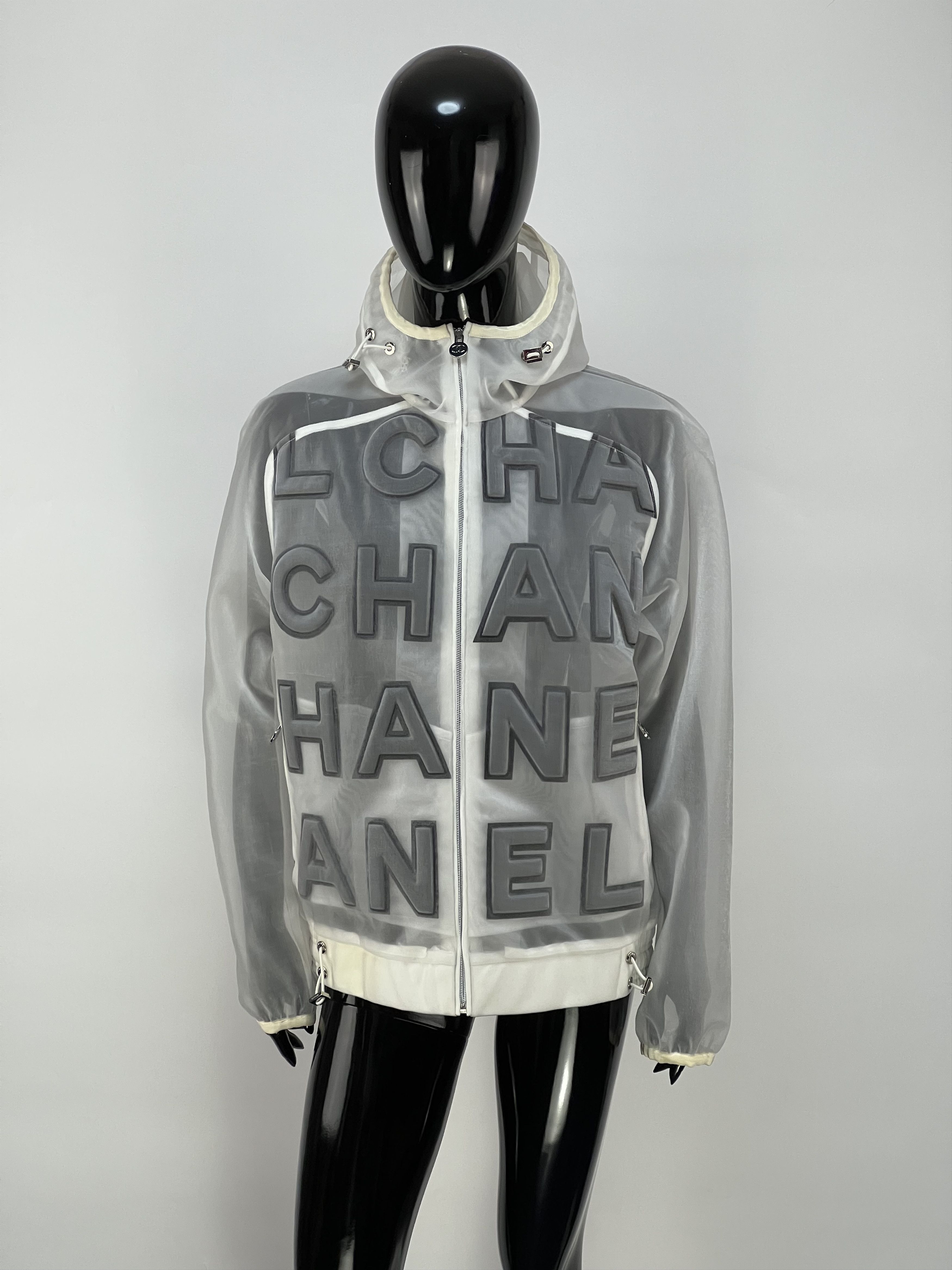 Chanel Logo Nylon Full Zip Hooded Jacket Size 36