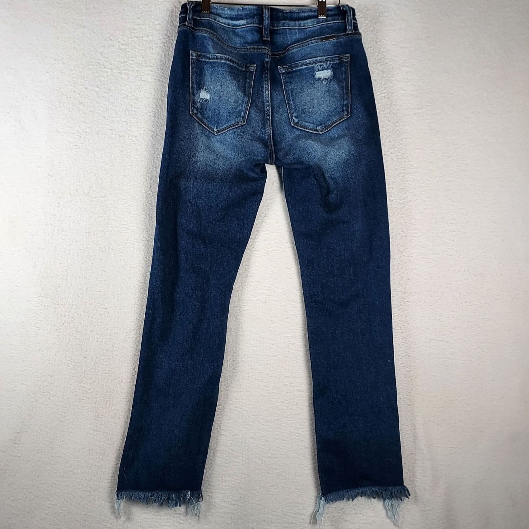 Vintage KanCan Jeans 27 Medium Wash Distressed Stretch Denim Jeans Raw Hem Women Regular Straight 5-Pocket Zip Size 27" / US 4 / IT 40 - 2 Thumbnail