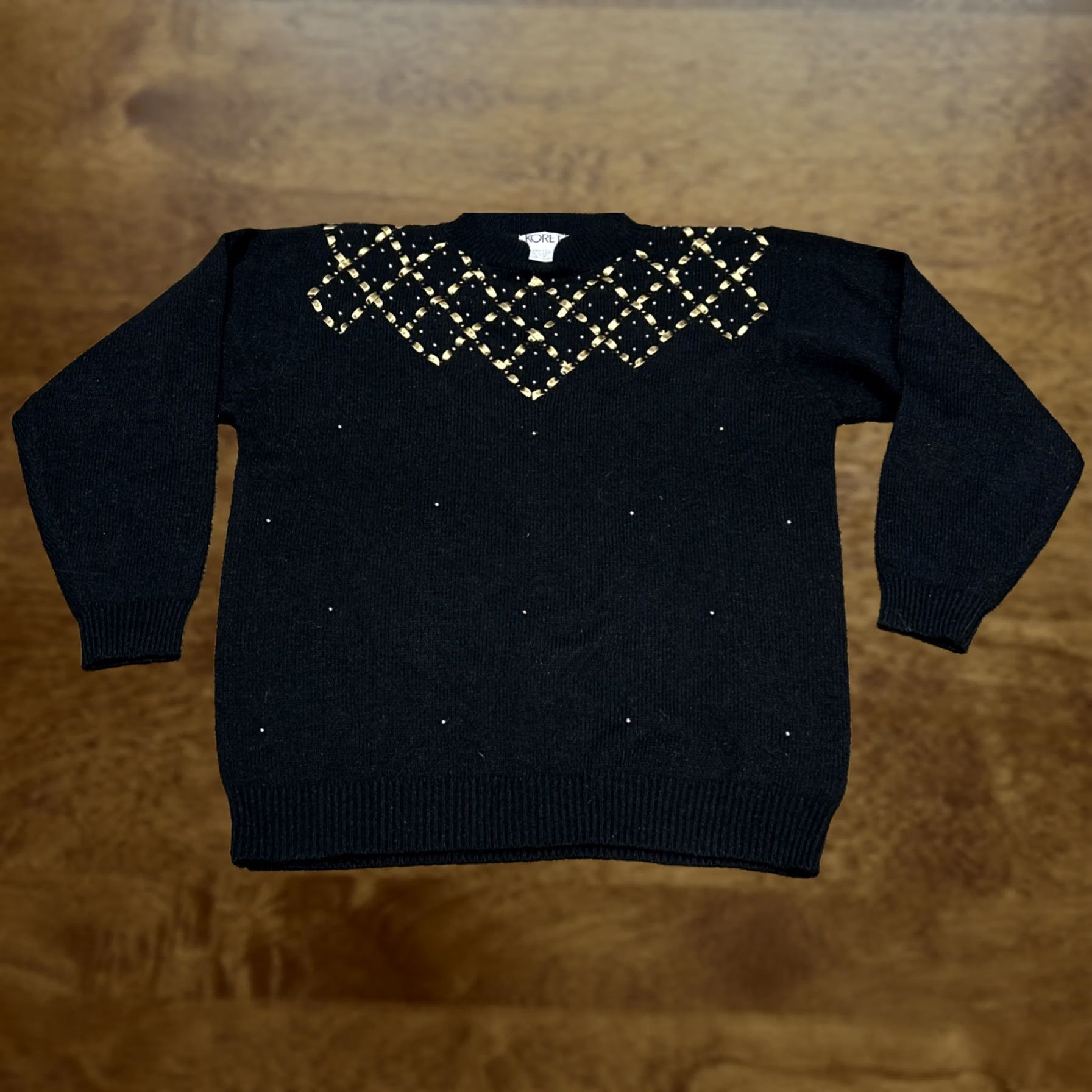 Vintage Koret Women’s M Black Acrylic Beaded Pullover Sweater Crew Neck Long Sleeve Knit Size M / US 6-8 / IT 42-44 - 1 Thumbnail