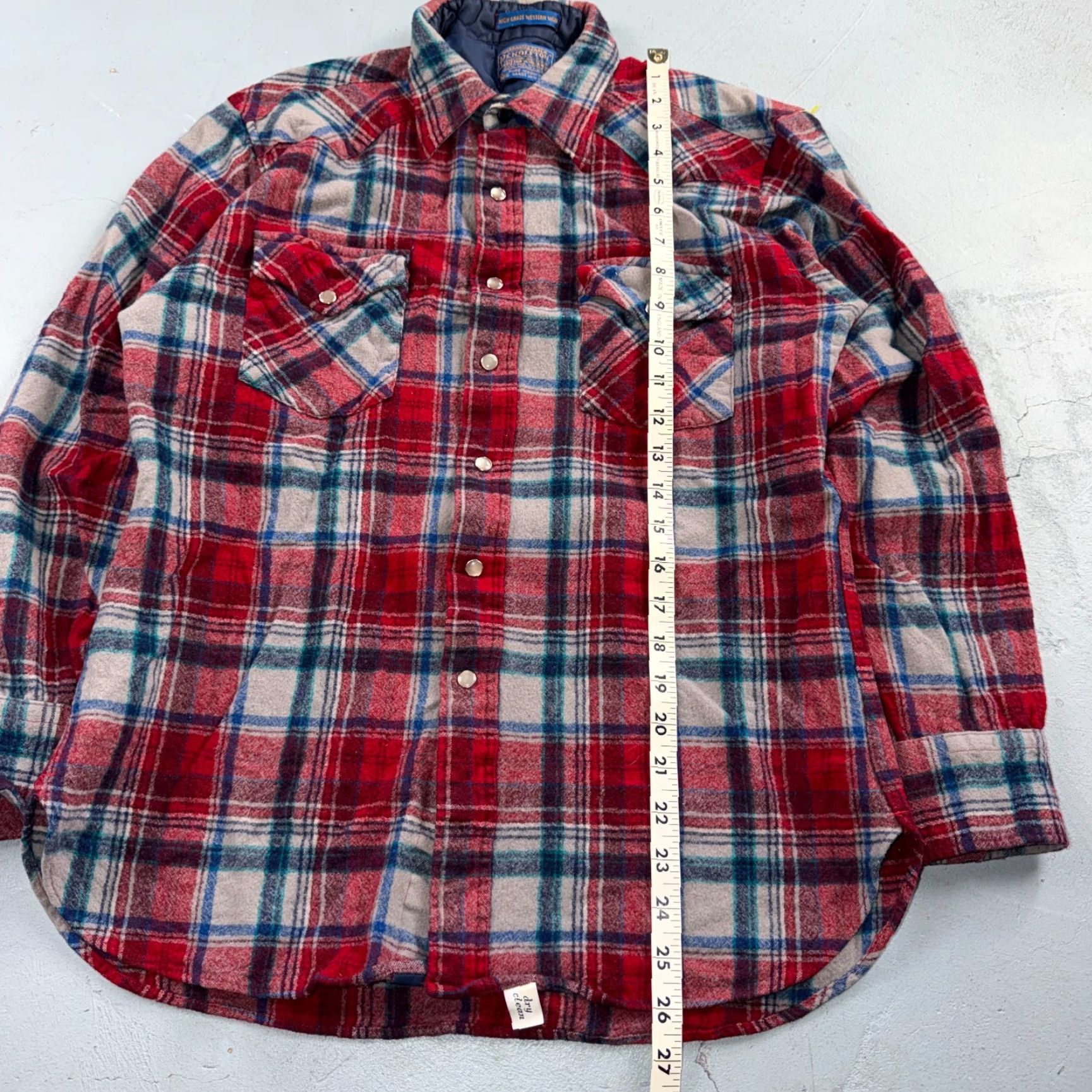 Pendleton VINTAGE Pendleton Shirt Western Plaid 100% Virgin Wool Red Pearl Snap Button-Up Long Sleeve Collared - Mens - Size L - Men Size US L / EU 52-54 / 3 - 4 Thumbnail