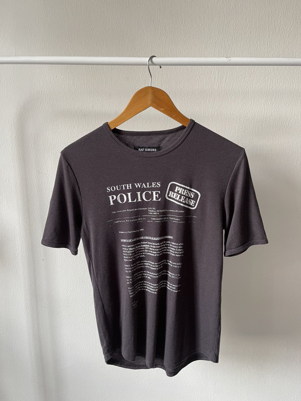 Raf Simons 2001-2002 Raf Simons 'South Wales Police' Riot Riot Tee Size US S / EU 44-46 / 1 - 2 Thumbnail