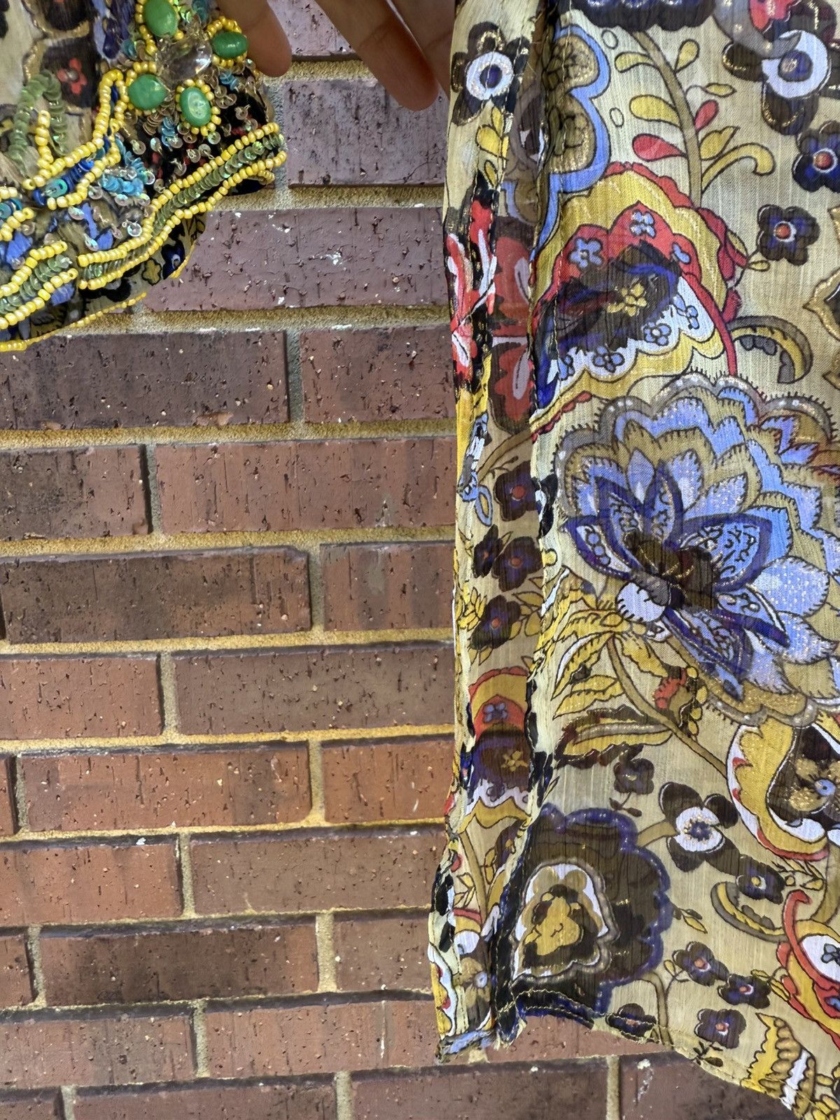 Other Raj Silk Boho Floral Flower Tunic Top Embellished Beaded Size M / US 6-8 / IT 42-44 - 13 Thumbnail