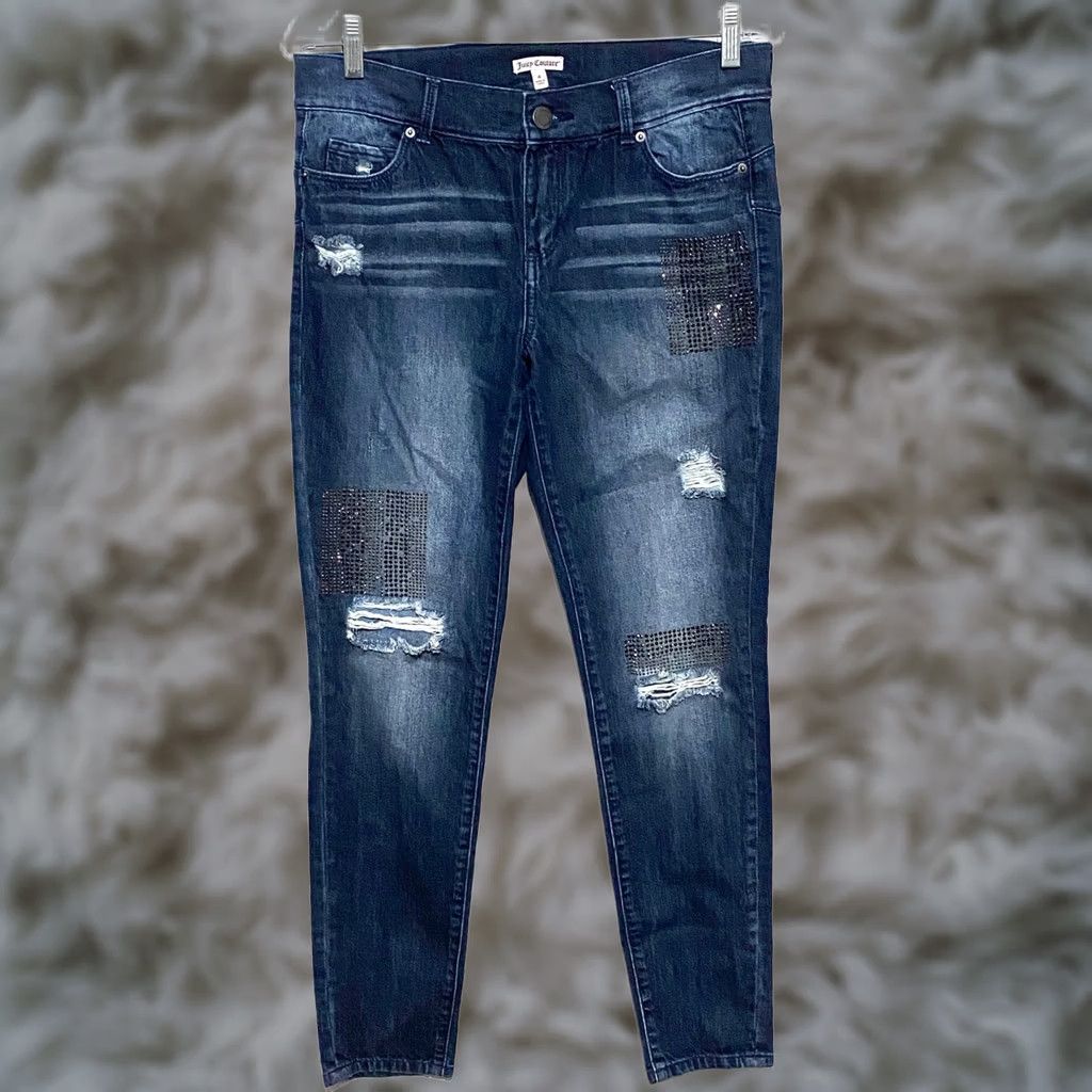 Juicy Couture Juicy Couture Jeans Womens 6 Blue Stretch Studded Rhinestones Distressed Ripped Size 28" / US 6 / IT 42 - 1 Thumbnail