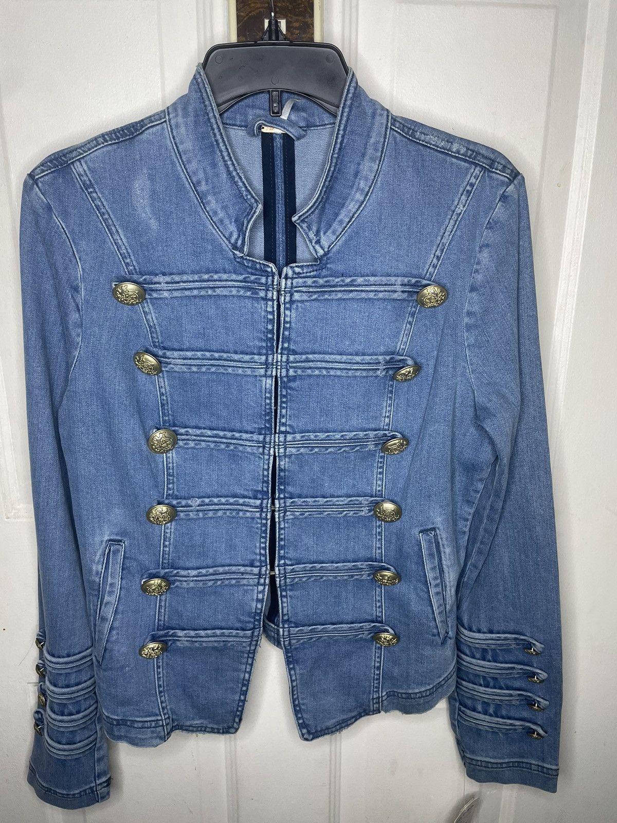 Free People NWT Free People Distressed Military Style Denim Jacket Size L / US 10 / IT 46 - 2 Thumbnail