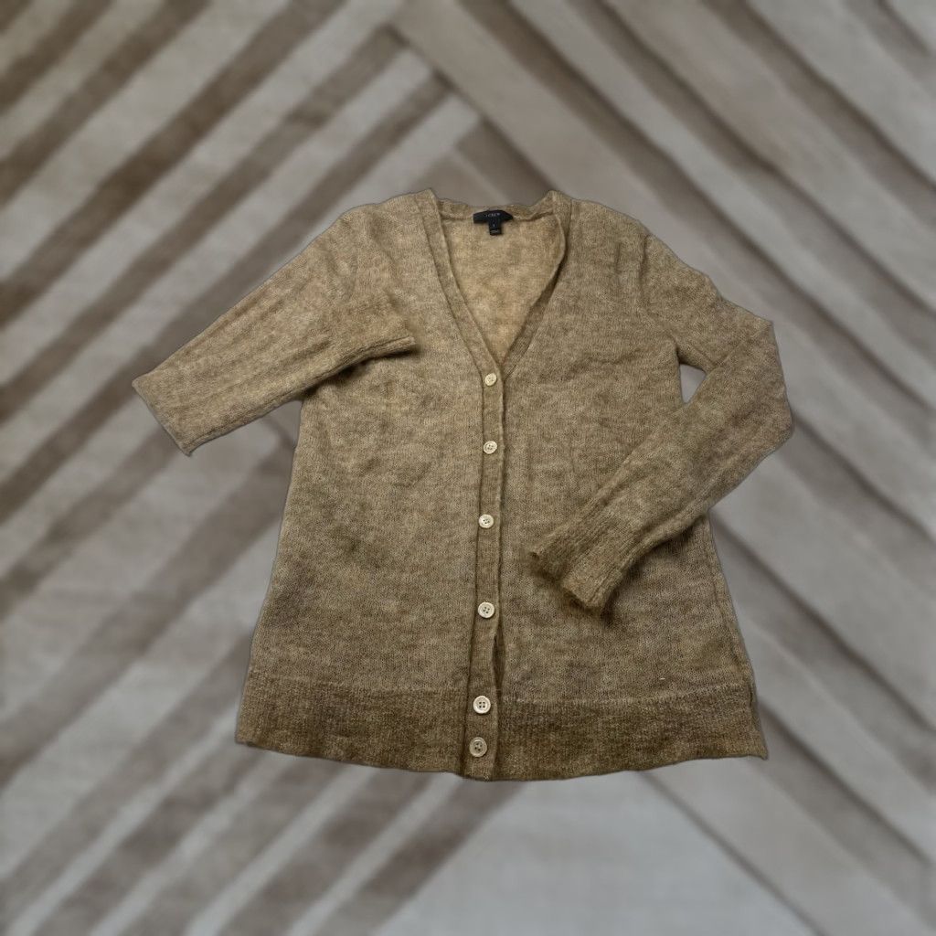 J.Crew J.CREW Cardigan Women’s Lightweight Mohair Blend Open-Knit V-Neck Brown Small Size S / US 4 / IT 40 - 1 Thumbnail