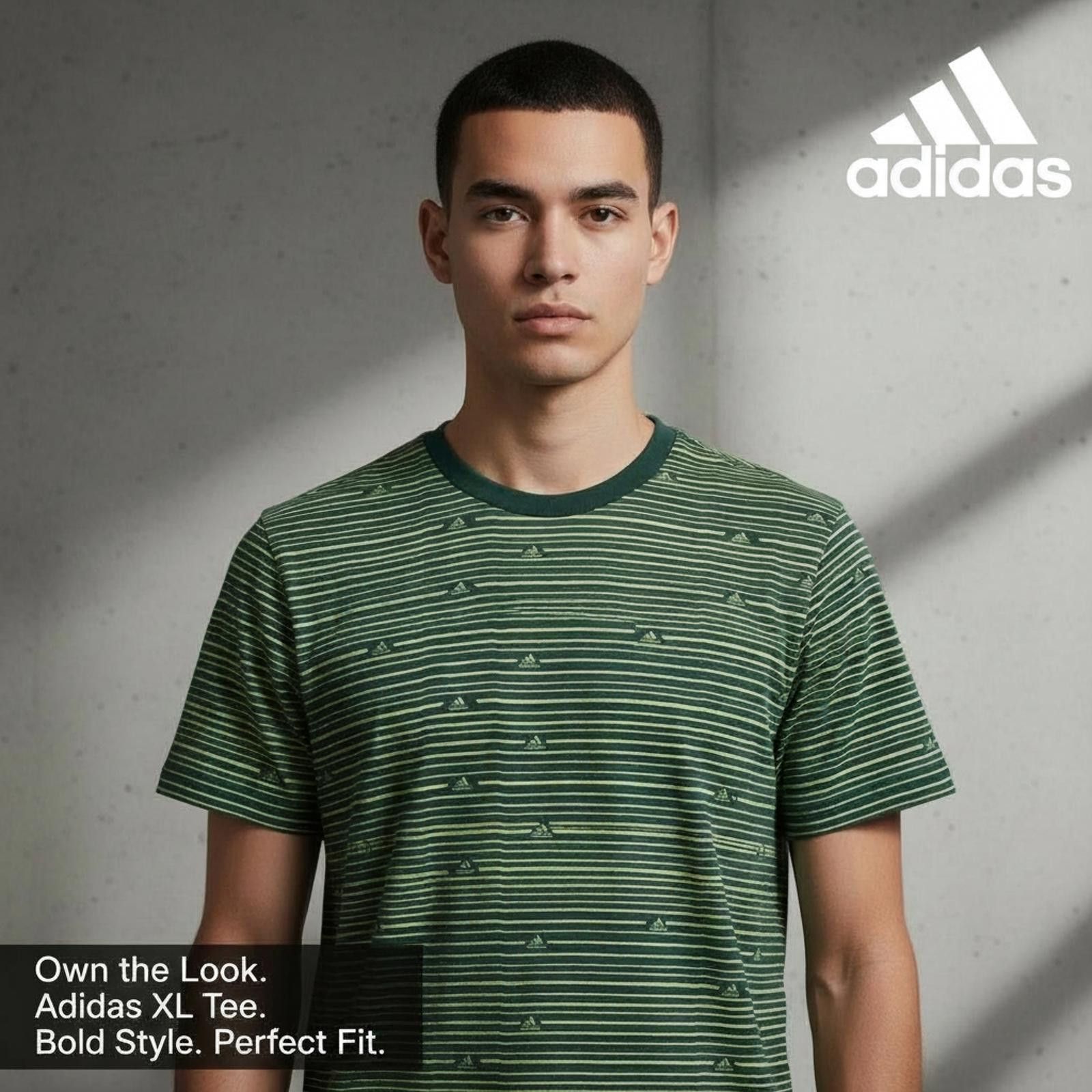 Adidas Adidas XL Men's Short Sleeve T-Shirt Green Striped Size US XL / EU 56 / 4 - 1 Thumbnail