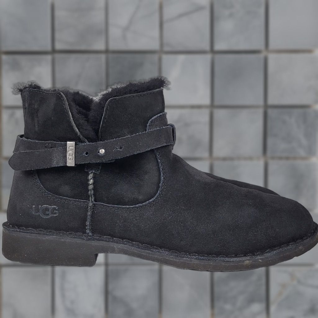 Ugg UGG Bootie Women's Suede Buckle Shearling Fur Black Ankle Boot 9 Size US 9 / IT 39 - 1 Thumbnail