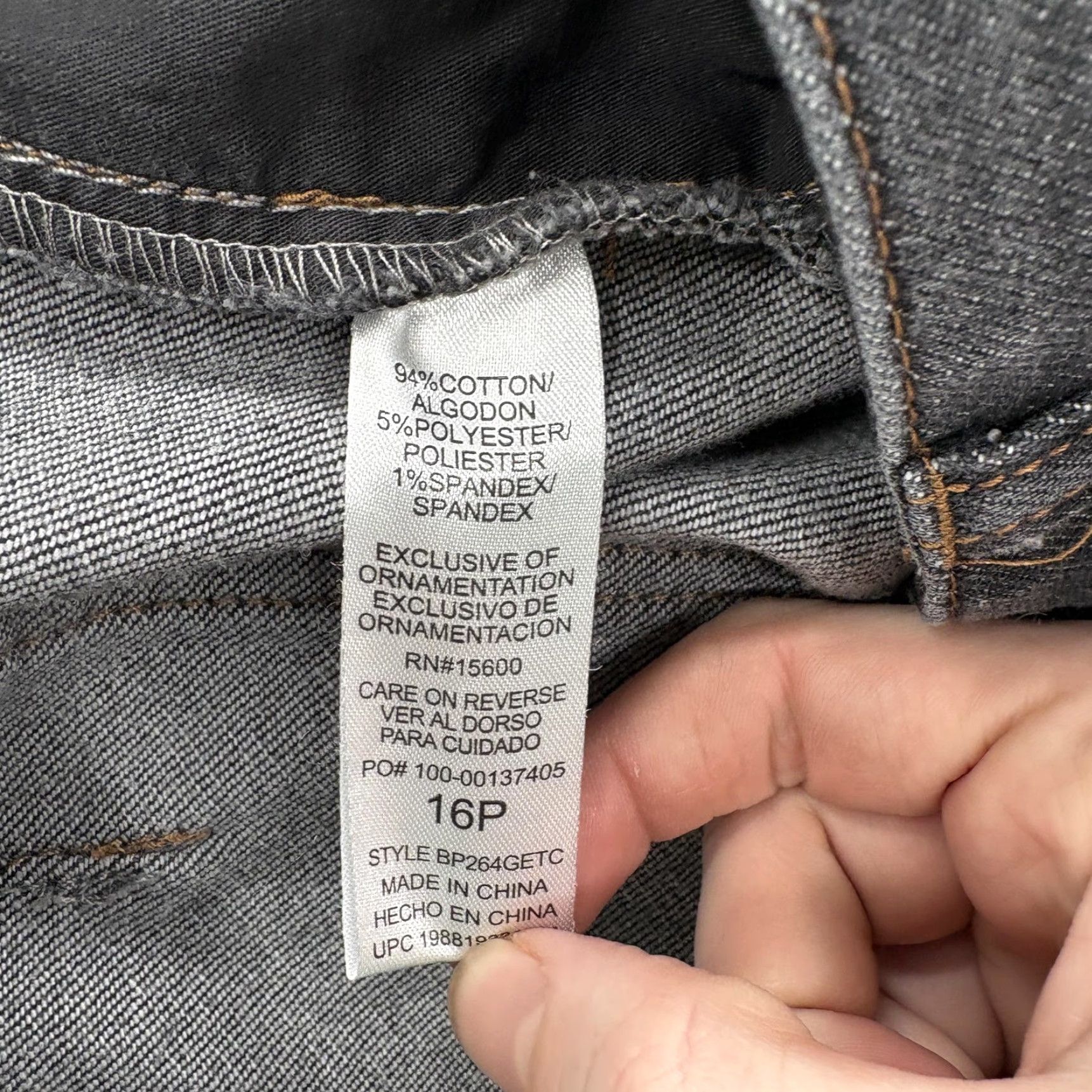 Vintage Democracy Jeans Womens 16P Gray Denim Wide-Leg Petites High Rise 27in Inseam Elastic Waist Pockets Button Zip Stretch Cotton Polyester Spandex Size 38" / US 16 / IT 52 - 4 Thumbnail