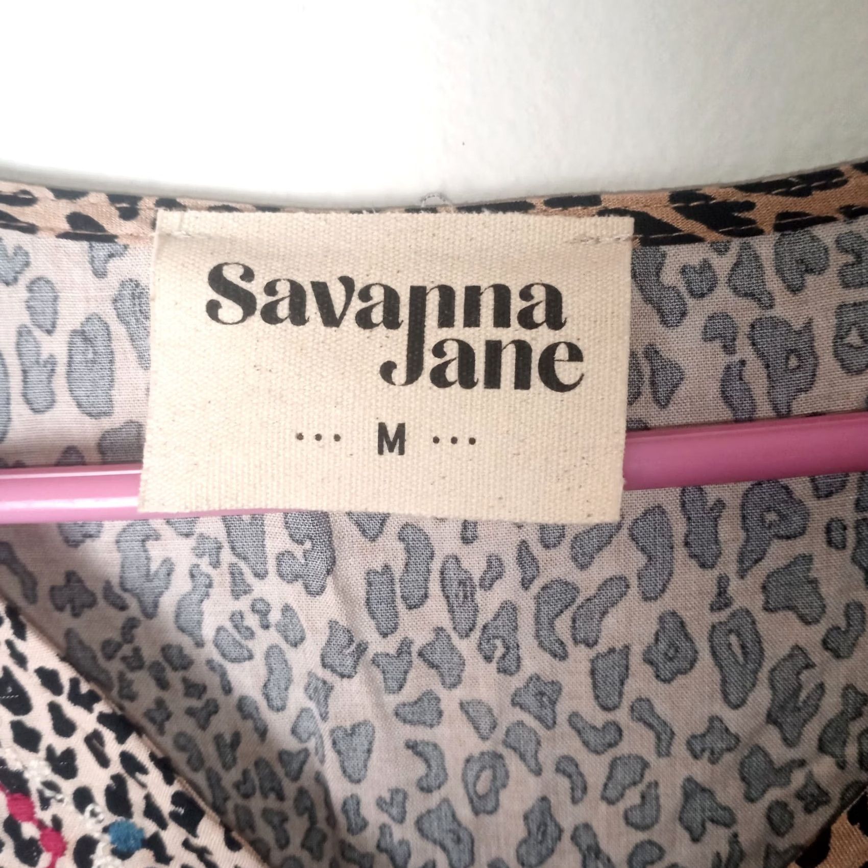 Vintage Savanna Jane Womens Animal Print Embroidered Top Medium Brown Rayon Ruffle hem Size M / US 6-8 / IT 42-44 - 3 Thumbnail