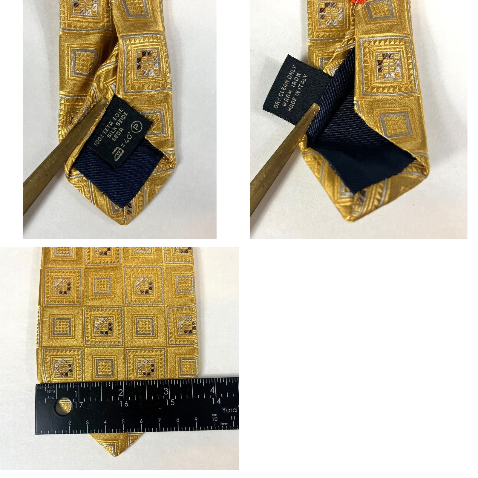 Ermenegildo Zegna Ermenegildo Zegna Tie Geometric Silk Gold Men’s Necktie Made in Italy 59" 3.75" Wide Striped Pattern Woven Luxury Designer Size ONE SIZE - 8 Thumbnail