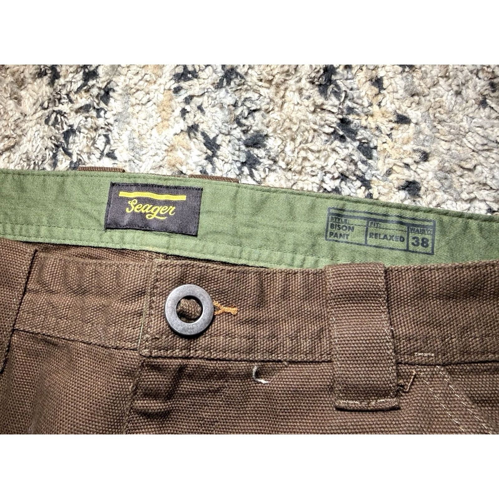 Vintage Seager Bison Pants Relaxed Fit Mens 38x34 Brown Canvas Work Pant Outdoors NICE!! Size US 38 / EU 54 - 6 Thumbnail