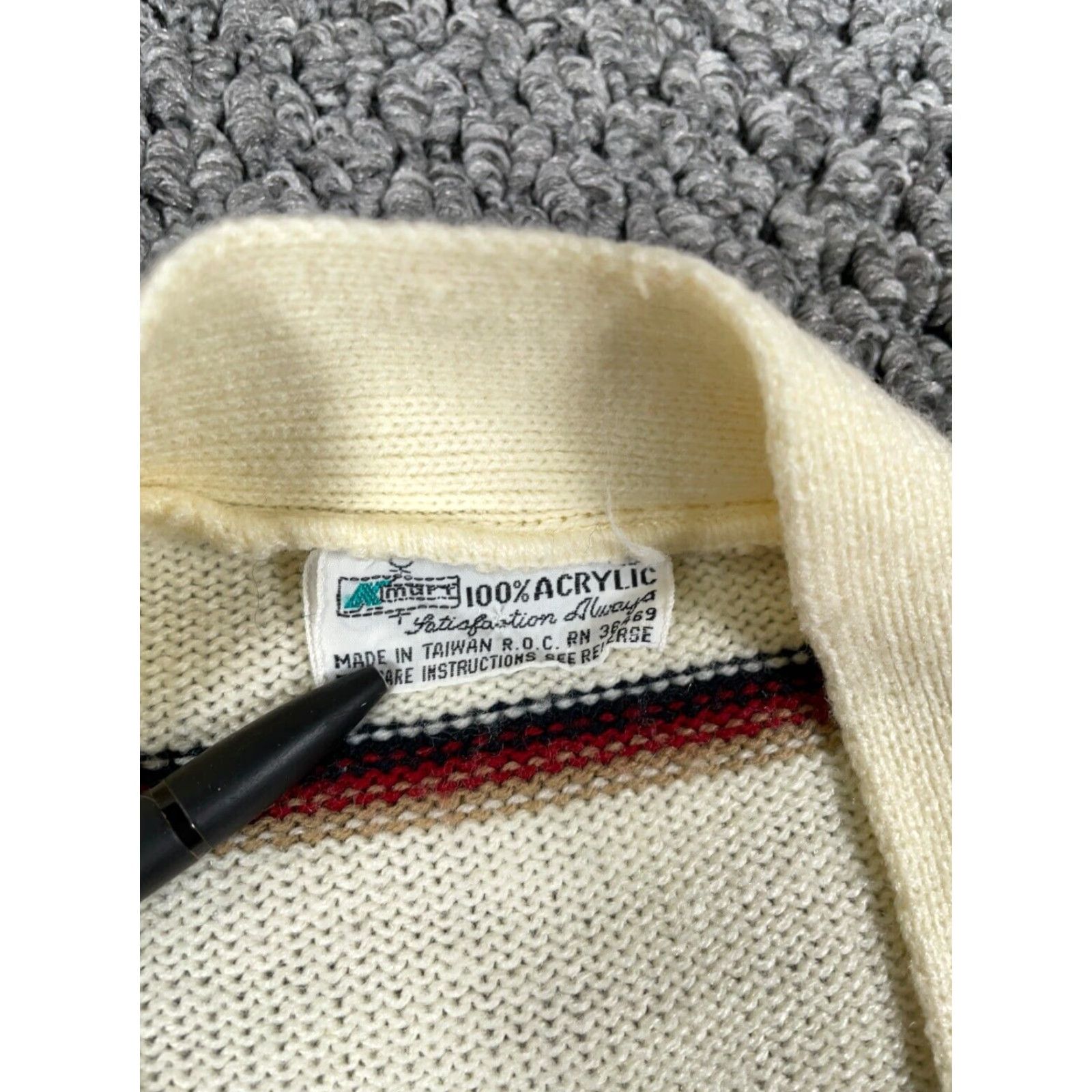 Vintage VINTAGE Boho Cardigan Womens Large Ivory Striped Lightweight Open-Front 80s Retro Sweater Womens Size L / US 10 / IT 46 - 3 Thumbnail