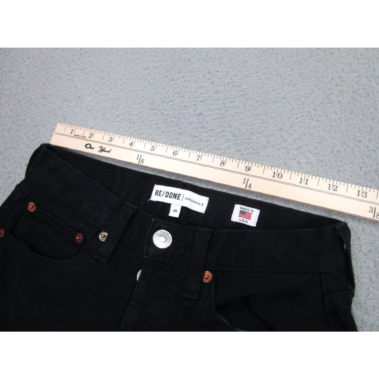RE/DONE VINTAGE Re/Done Jeans Womens 25 Black Skinny Slim Frayed Ankle Button-Fly Made in USA Size 42" / US 20 - 5 Thumbnail