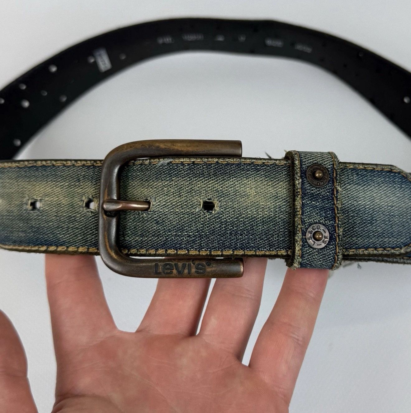 Levi's Levi’s Avant Garde Leather Denim Jeans Blue Belt Unisex Fade Size ONE SIZE - 3 Thumbnail