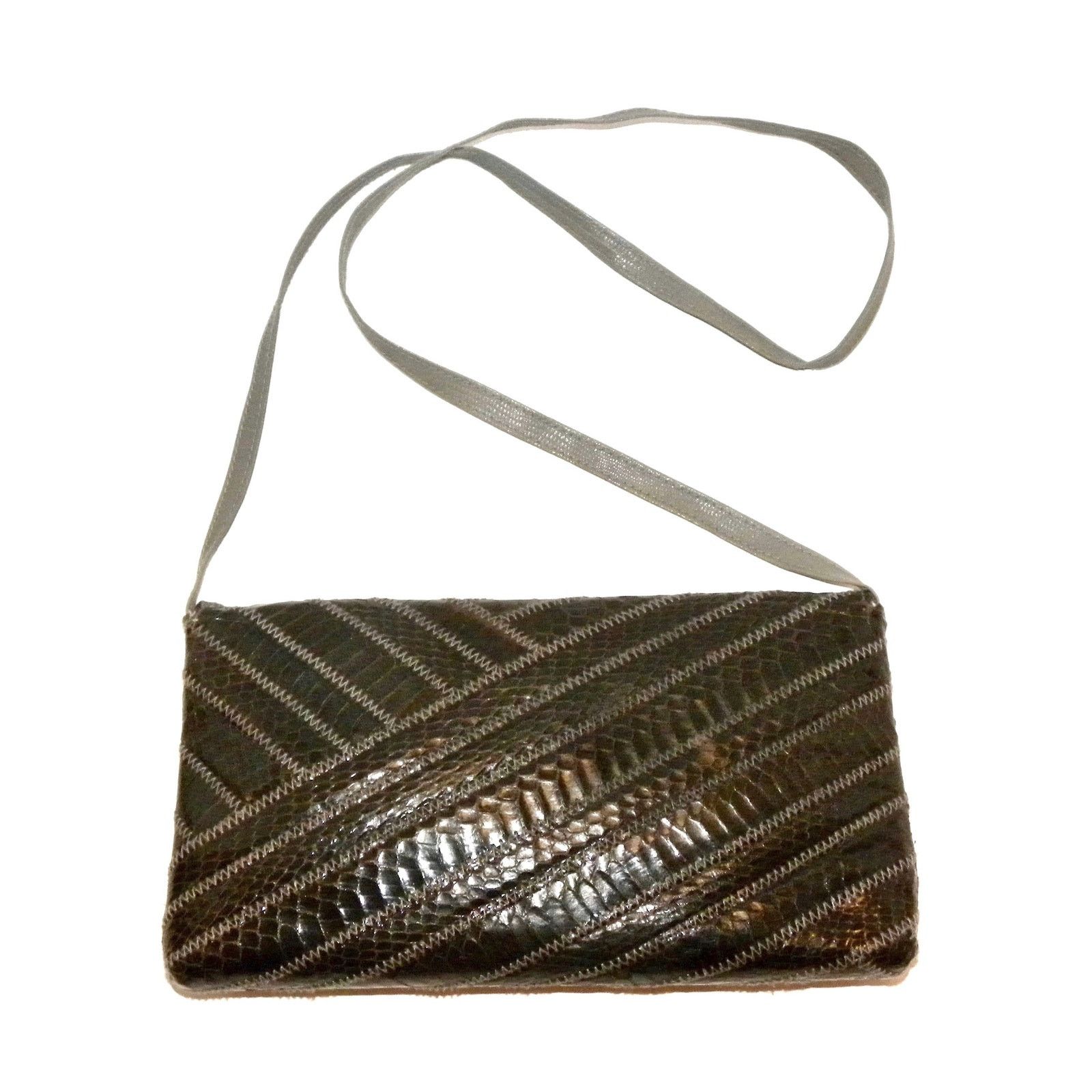 Vintage 70s 80s Gray Snakeskin Envelope Shoulder Bag w Leather Strap Size ONE SIZE - 4 Thumbnail