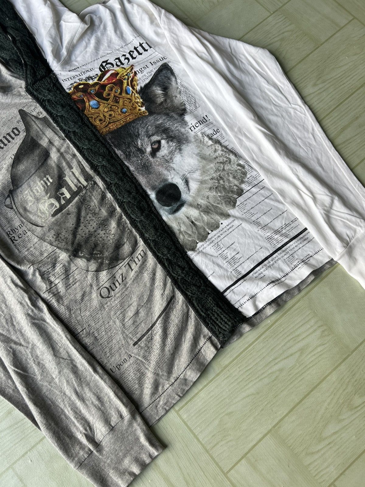 John Galliano John Galliano Gazette Newspaper Print Hybrid Knit Hoodie Size US S / EU 44-46 / 1 - 6 Thumbnail