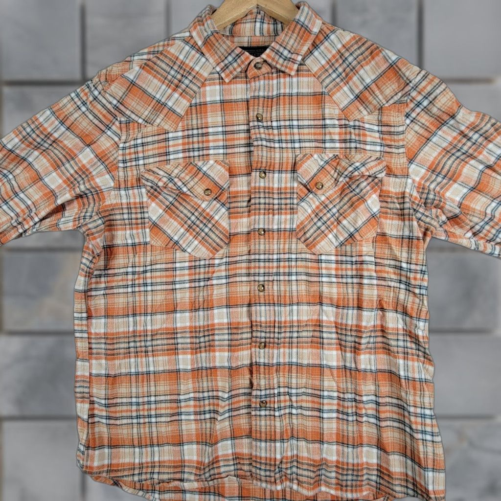 Pendleton VINTAGE Pendleton Orange Western Wear Men's Large Pearl Snap Wool Shirt Plaid Size US L / EU 52-54 / 3 - 1 Thumbnail