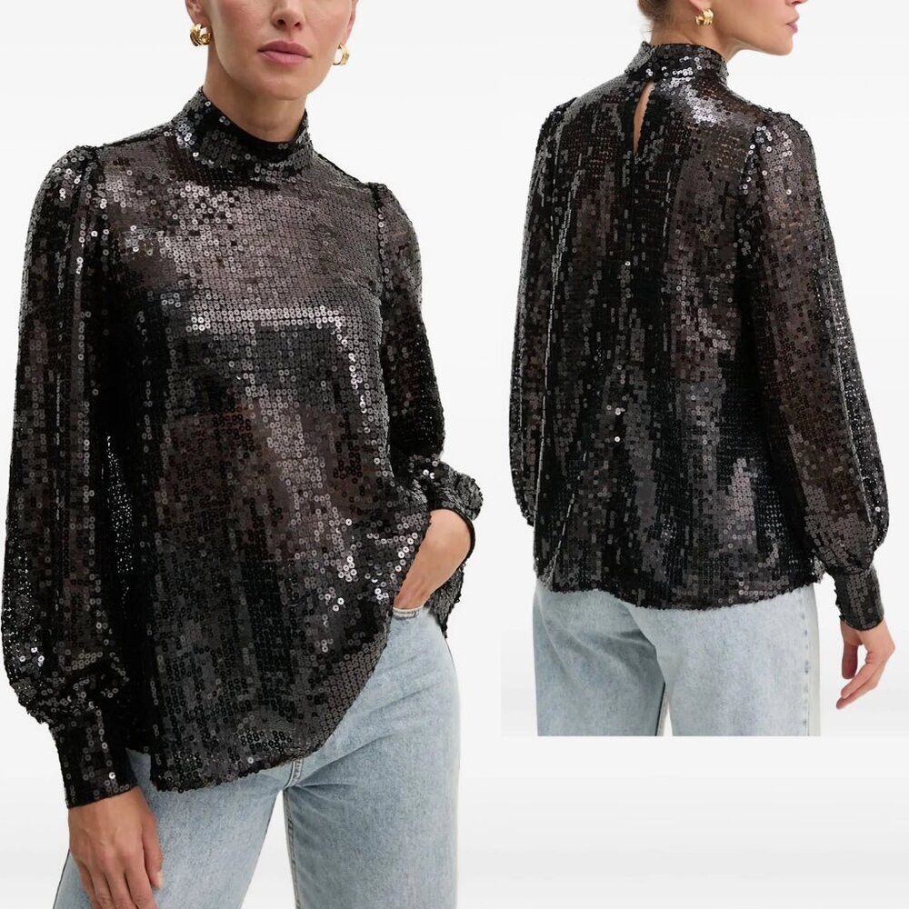 Allsaints NWT New AllSaints Whitney Sequin High-Neck Blouse Size 12 Size XL / US 12-14 / IT 48-50 - 1 Thumbnail