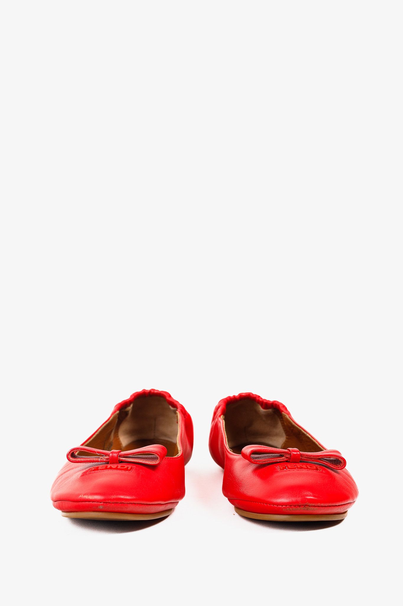 Fendi Fendi Coral Red Leather Bow Scrunch Ballet Flats Size US 7.5 / IT 37.5 - 3 Thumbnail
