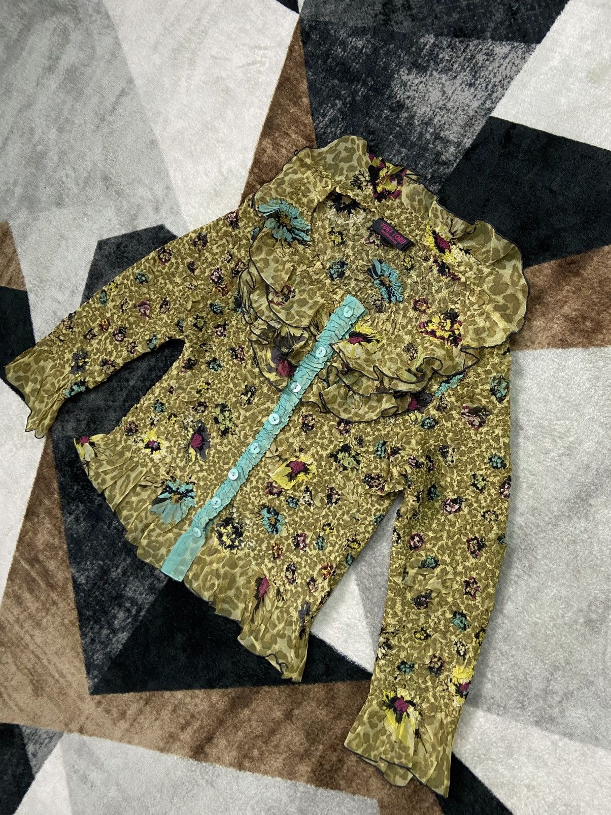 Pleats Please Issey Miyake Yuki Torii International Crinkle Floral Sheer Blouse Size M / US 6-8 / IT 42-44 - 3 Thumbnail
