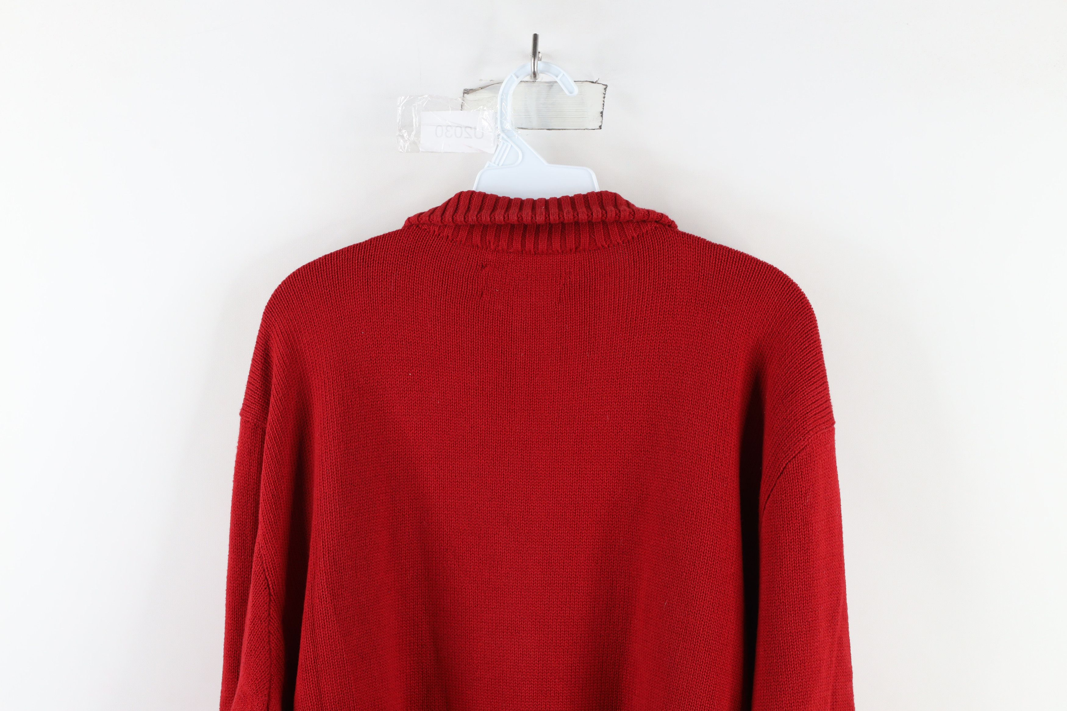 Ralph Lauren × Vintage Vintage 90s Ralph Lauren Ribbed Knit Half Zip Sweater Red Size US XL / EU 56 / 4 - 10 Thumbnail