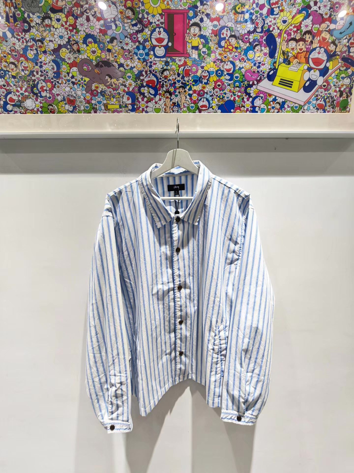 Stussy Stussy Blue & White Striped Coach Jacket Q15 Size US XL / EU 56 / 4 - 1 Thumbnail