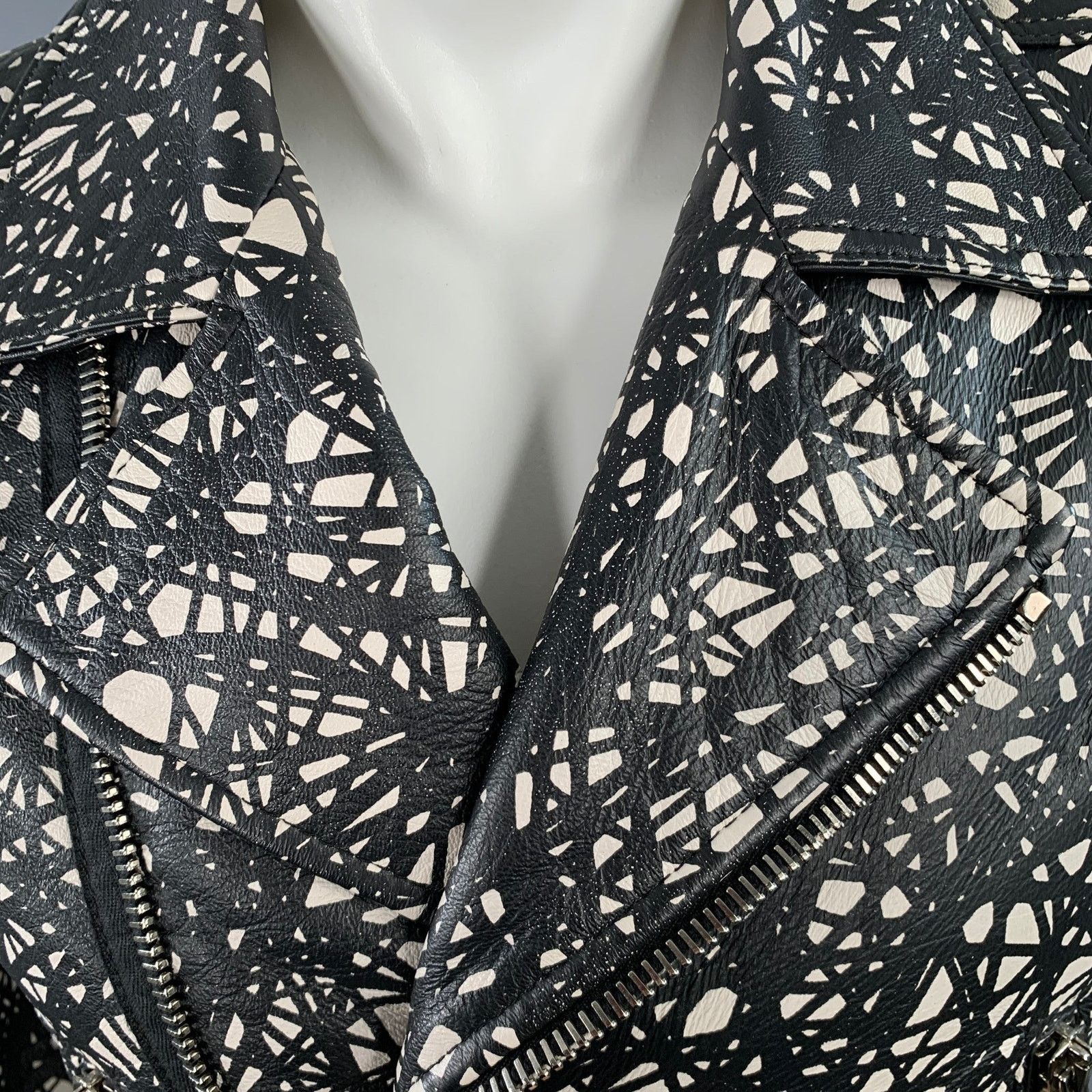 Balenciaga BALENCIAGA Black White Marbled Lambskin Motorcycle Jacket Size US S / EU 44-46 / 1 - 6 Thumbnail